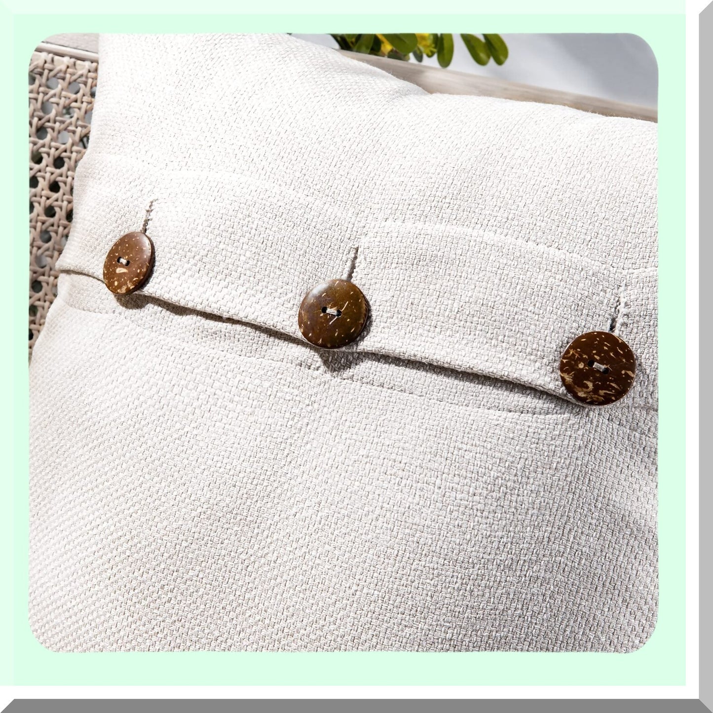 Vintage Linen Triple Button Farmhouse Pillow Covers - Off White Decorative Cushion Cases for Couch, Bed, Chair - 26x26 inches Pack of 2