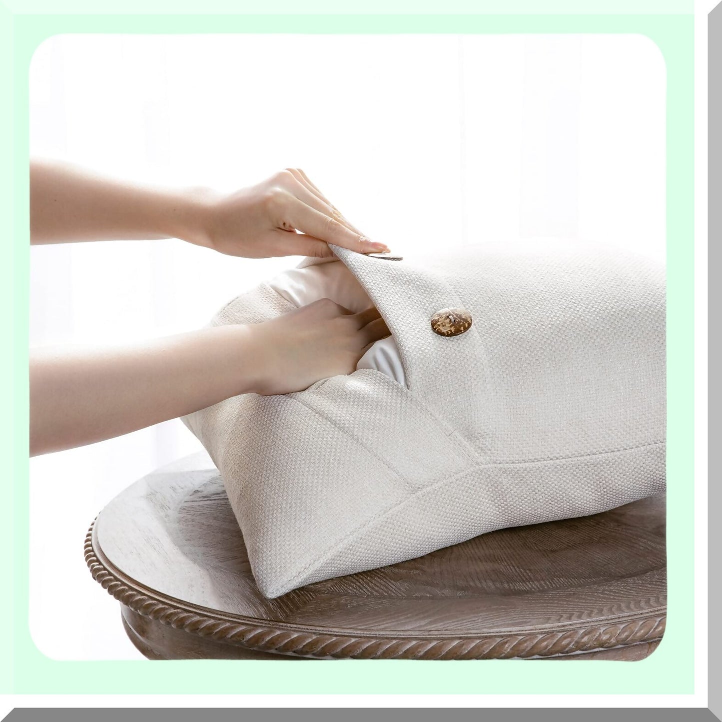 Vintage Linen Triple Button Farmhouse Pillow Covers - Off White Decorative Cushion Cases for Couch, Bed, Chair - 26x26 inches Pack of 2