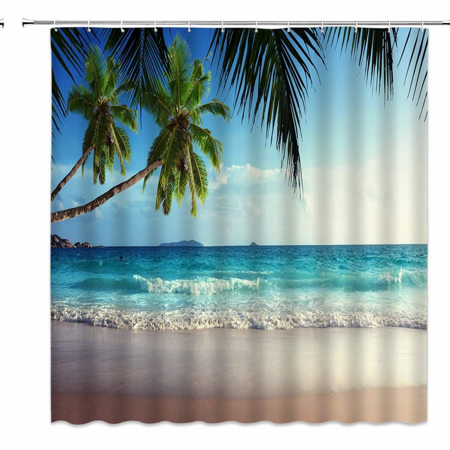 Ocean Beach Shower Curtain Tropical Island Scene 70x70 inches