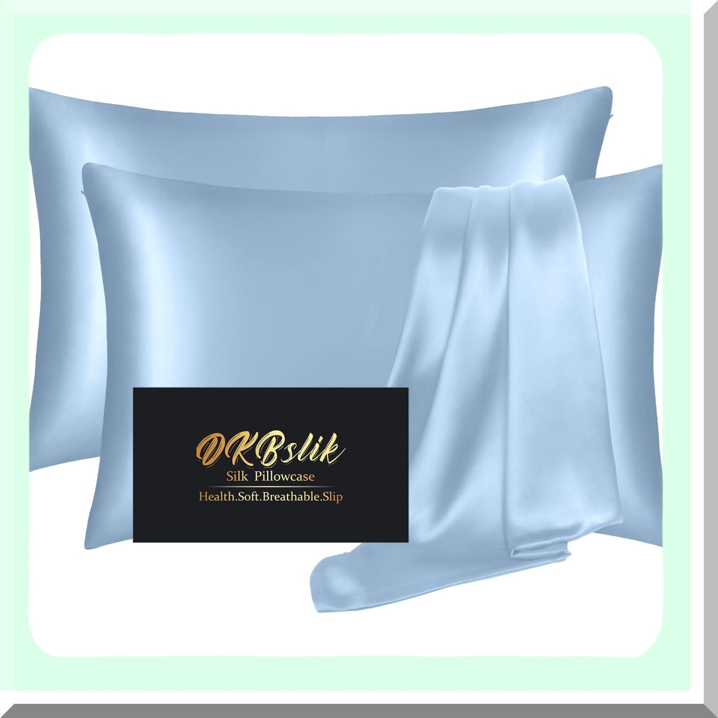 Silk Beauty Dream Pillowcase Set - 2 Pack Standard Mulberry Silk Pillow Cases for Women, Anti Acne, Health, Beauty Sleep, Natural Silk, Zipper Closure - Haze Blue Gift Set