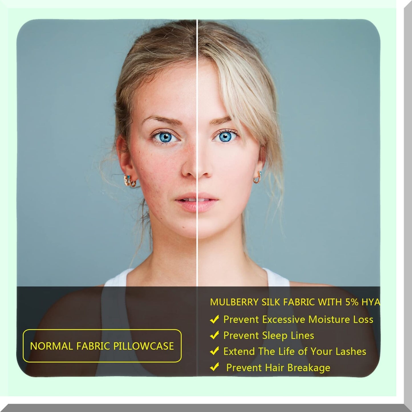 Silk Beauty Dream Pillowcase Set - 2 Pack Standard Mulberry Silk Pillow Cases for Women, Anti Acne, Health, Beauty Sleep, Natural Silk, Zipper Closure - Haze Blue Gift Set