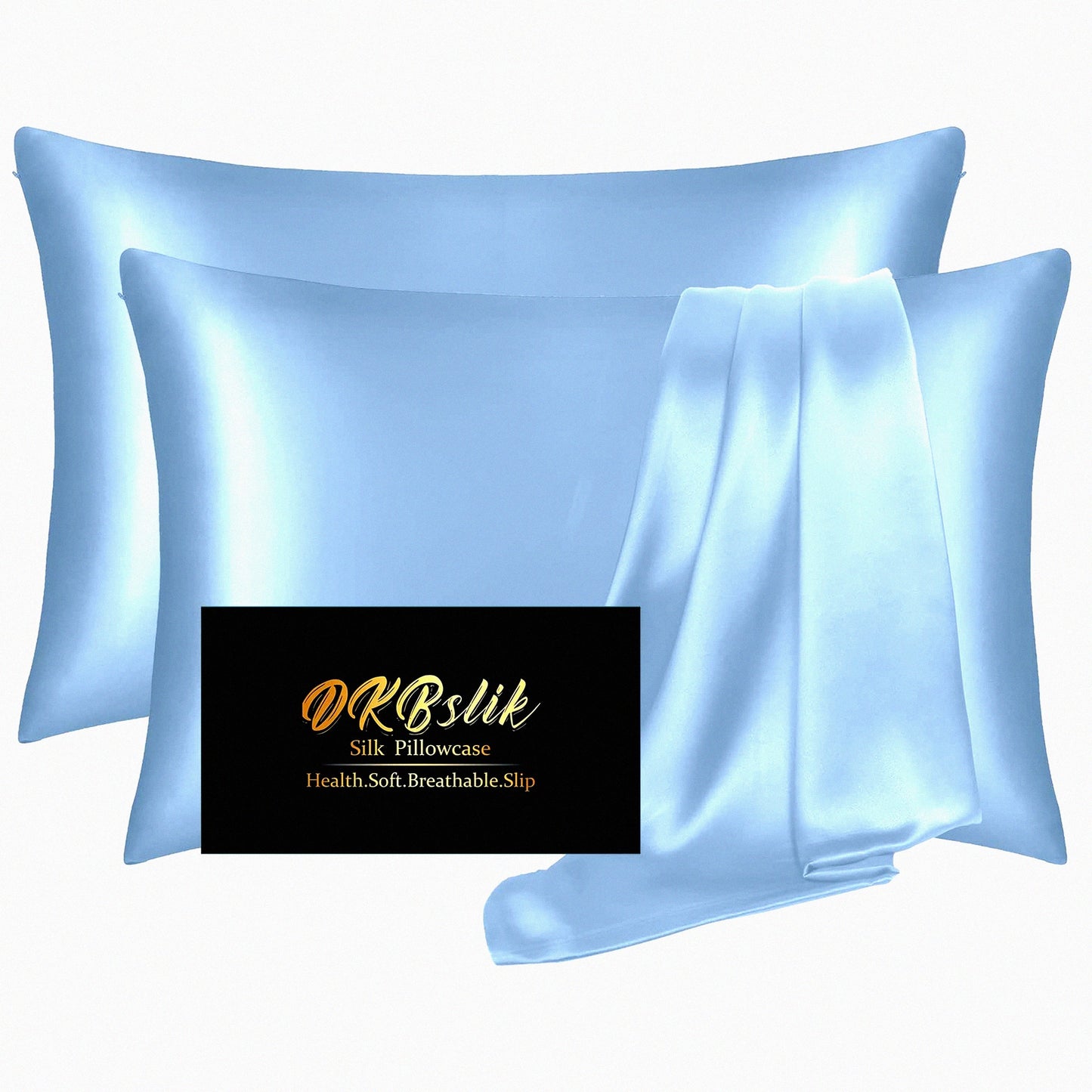Silk Beauty Dream Pillowcase Set - 2 Pack Standard Mulberry Silk Pillow Cases for Women, Anti Acne, Health, Beauty Sleep, Natural Silk, Zipper Closure - Haze Blue Gift Set