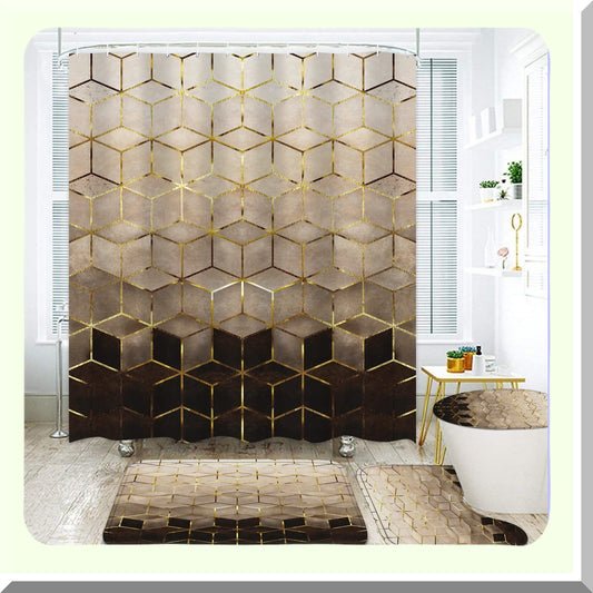 4Pcs Brown Gradient Shower Curtain Set