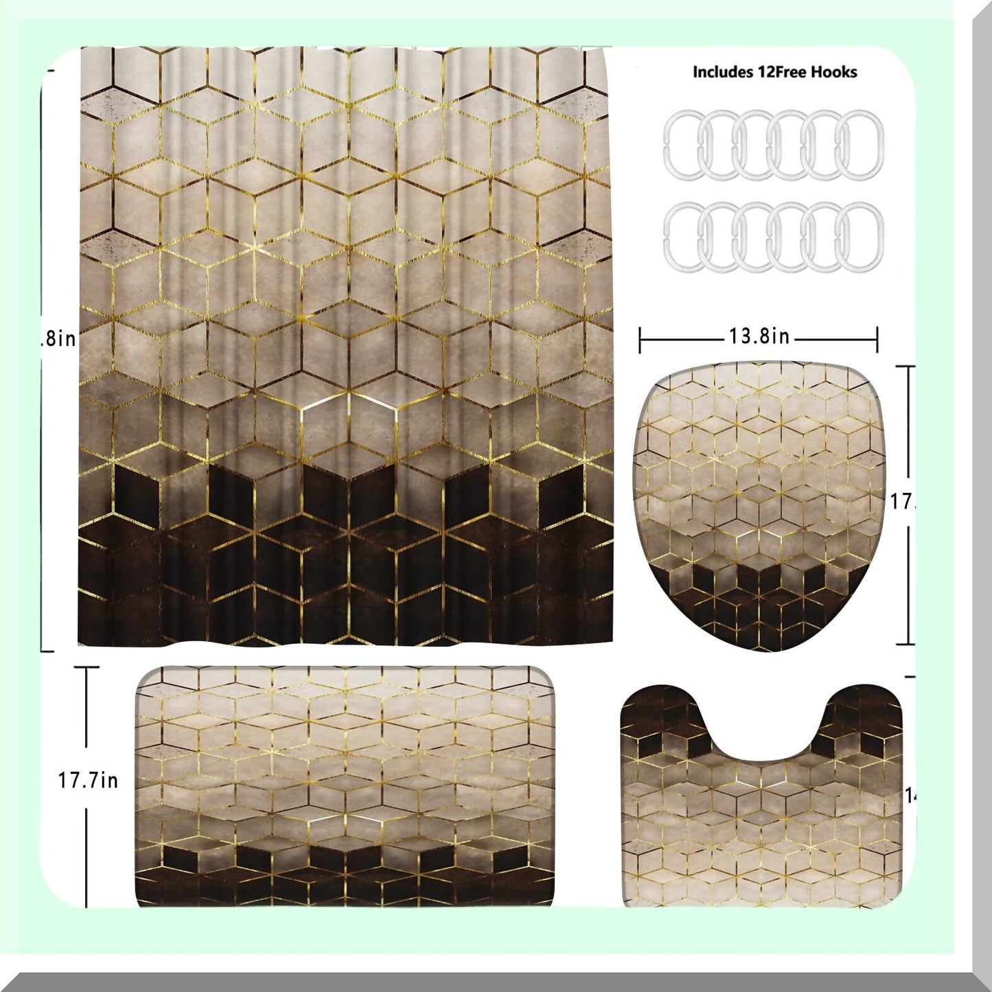 4Pcs Brown Gradient Shower Curtain Set