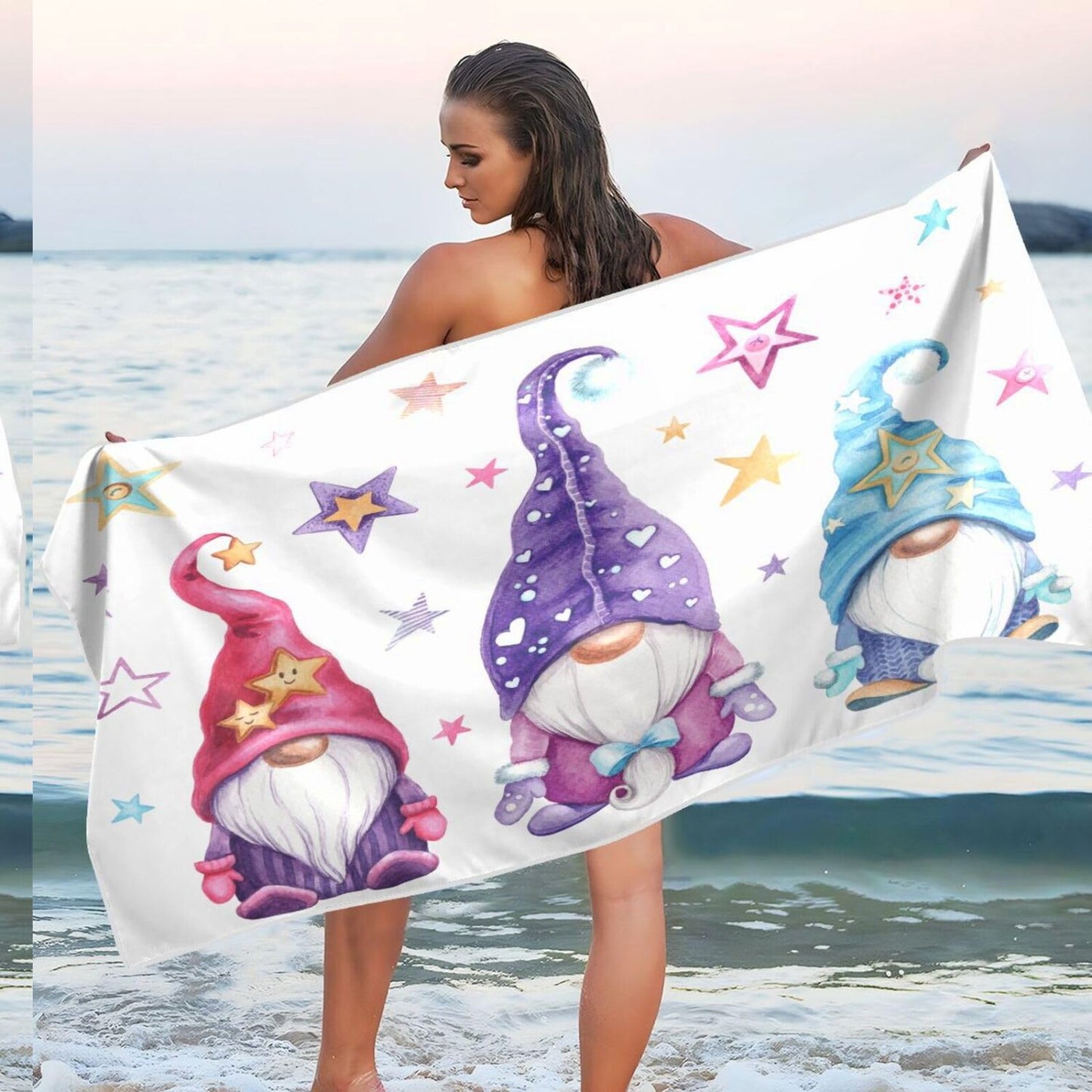 Cute Gnomes Microfiber Beach Towel 71x31in