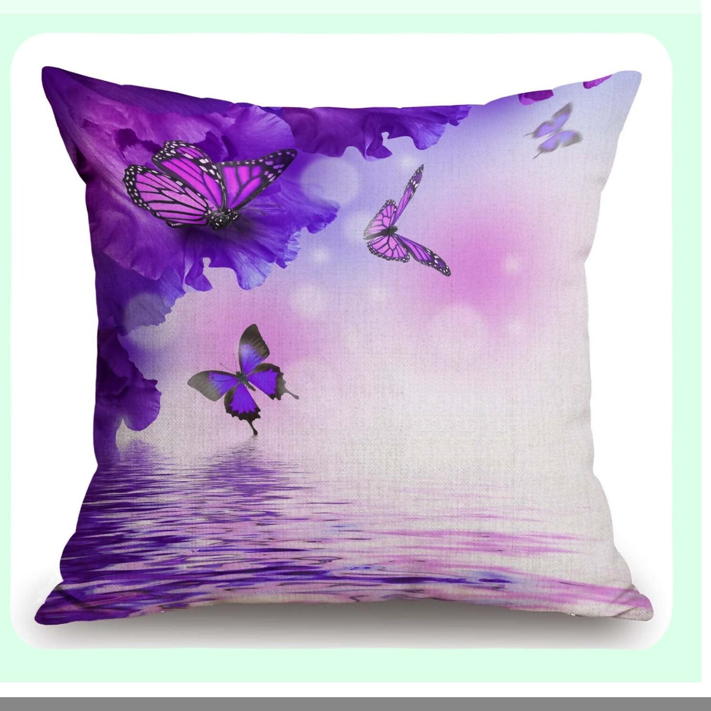 Fantasy Wings Purple Butterfly Pillow Cover - Decorative 18x18 Inches Square Pillowcase for Home Decor with Animal Flower Water White Design