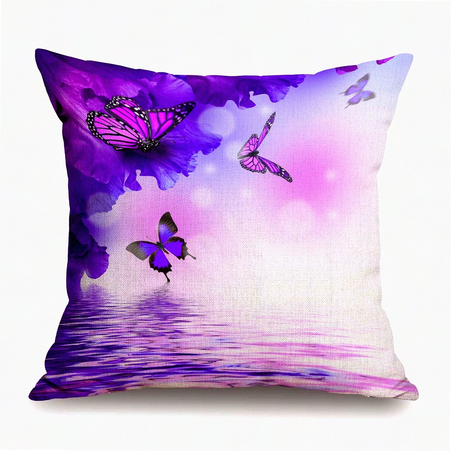 Fantasy Wings Purple Butterfly Pillow Cover - Decorative 18x18 Inches Square Pillowcase for Home Decor with Animal Flower Water White Design
