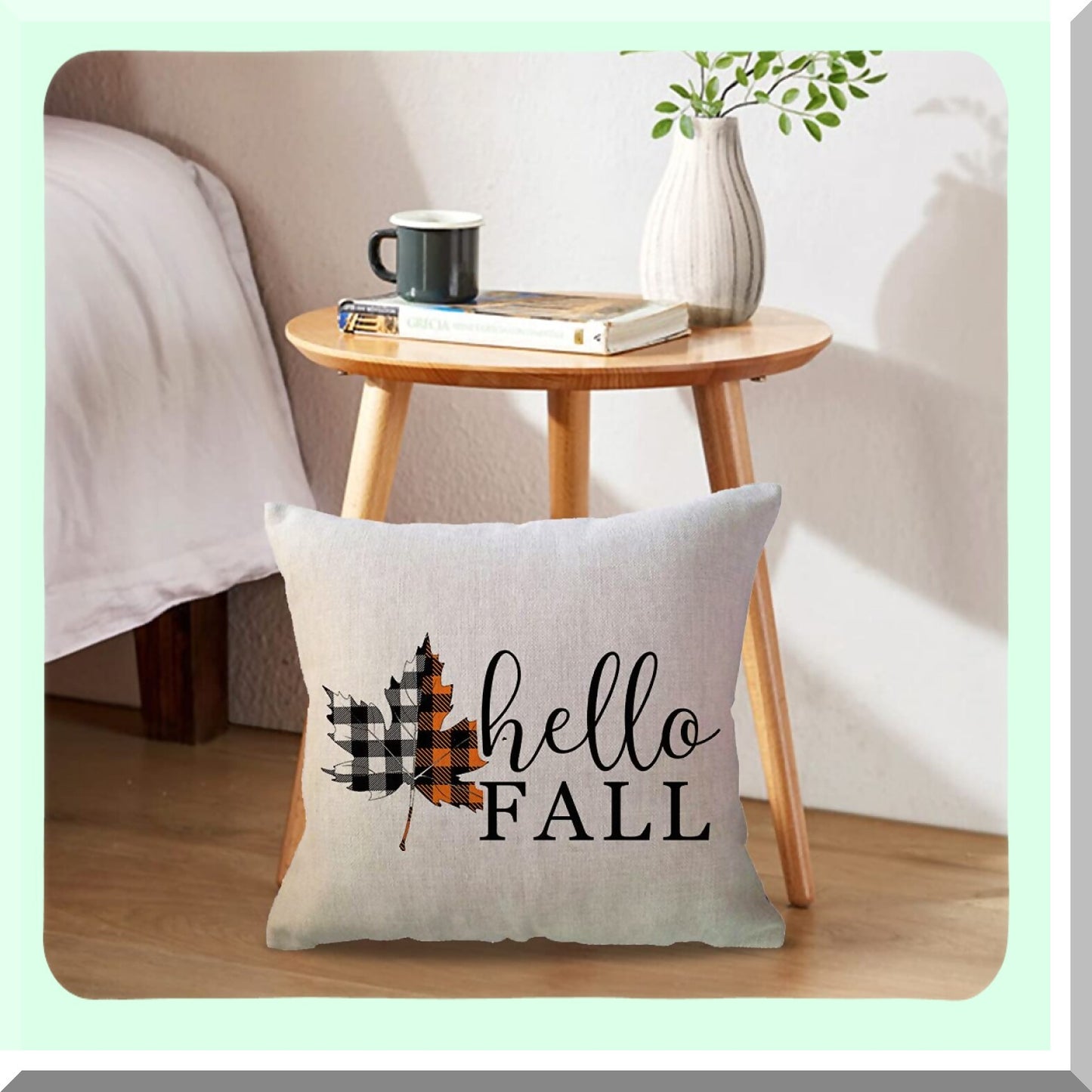 Autumn Harvest Plaid Pillow Covers - Set of 2 Farmhouse Decor Cushion Cover 18x18 for Sofa/Couch/Porch - Pumpkin Maple Leaves Design