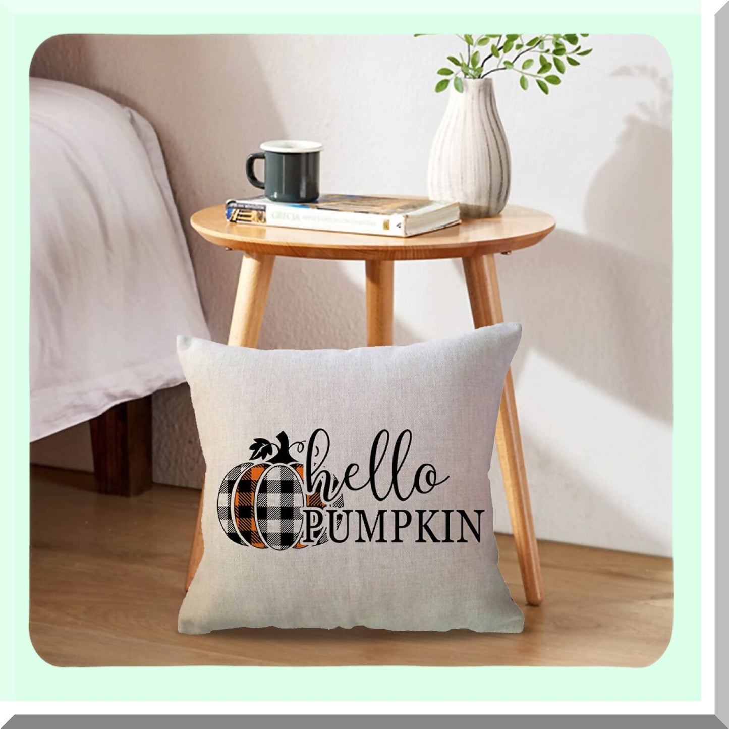 Autumn Harvest Plaid Pillow Covers - Set of 2 Farmhouse Decor Cushion Cover 18x18 for Sofa/Couch/Porch - Pumpkin Maple Leaves Design