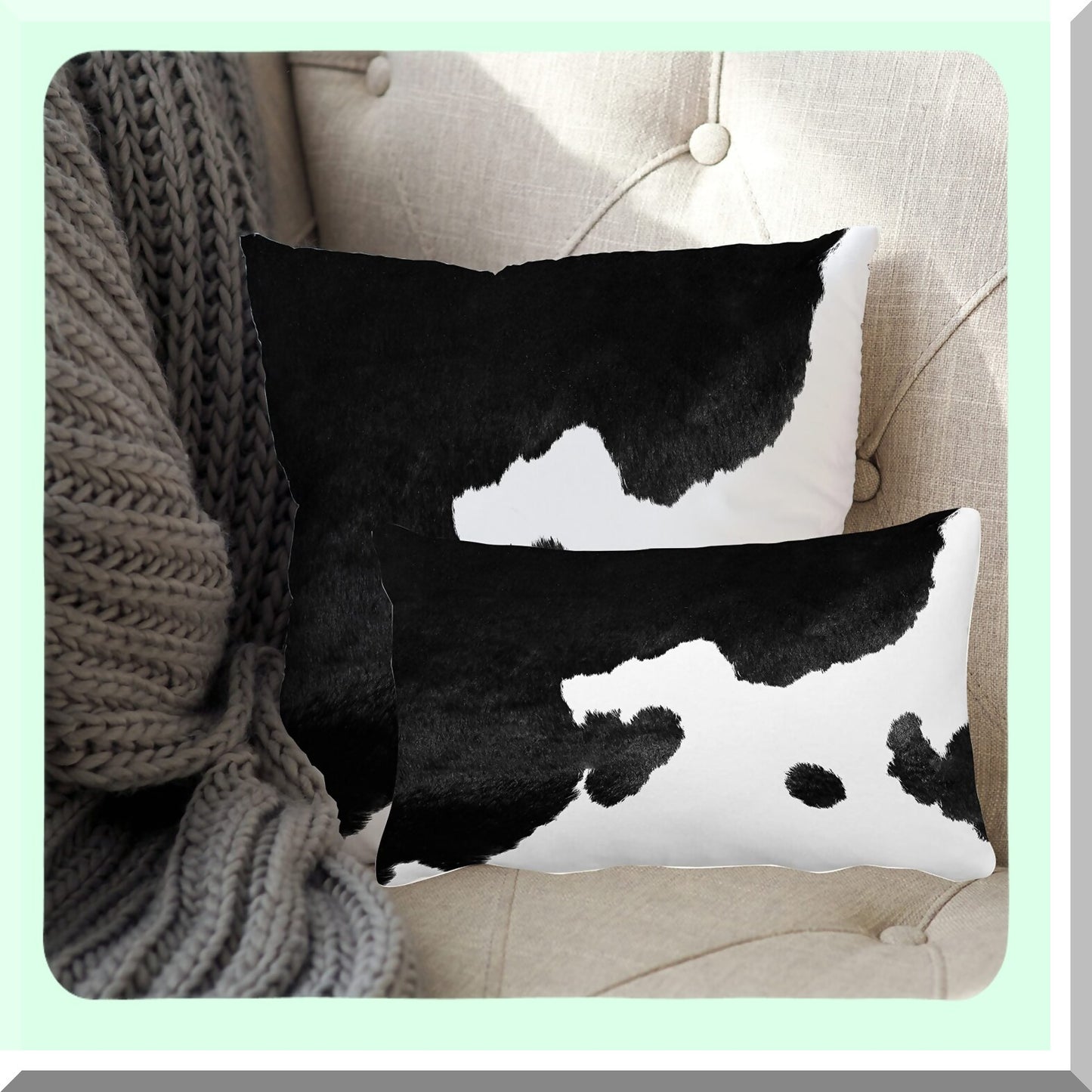 Cowhide Luxe Lumbar Pillow Cover - Western Southwestern Decorative Fluffy Leather Cushion Case for Outdoor Home, Black White Print, 12x20 Inch