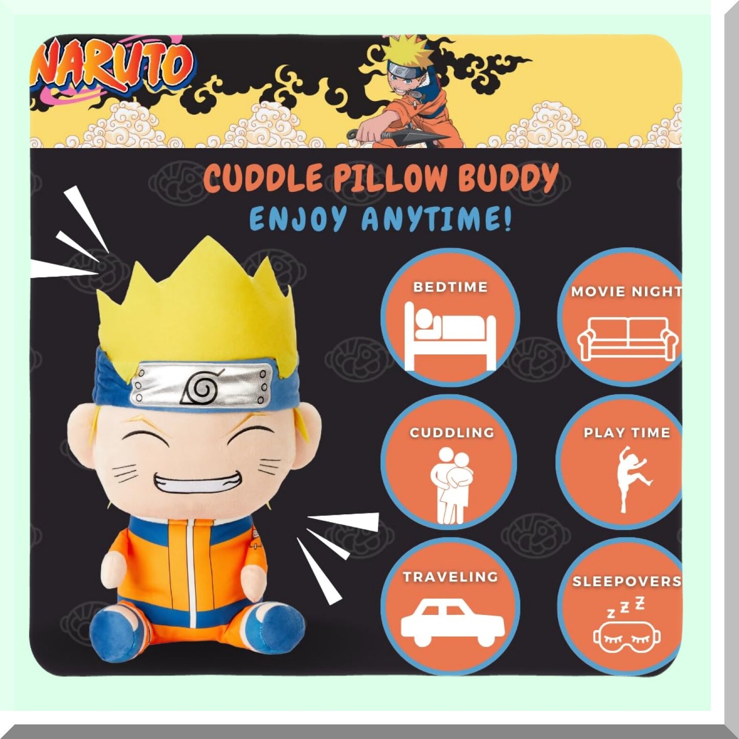 Ninja Dreams Plush Cuddle Pillow Buddy - Super Soft Kids Bedding, Naruto Anime Theme, Officially Licensed, One Size - Perfect for Little Ninjas!