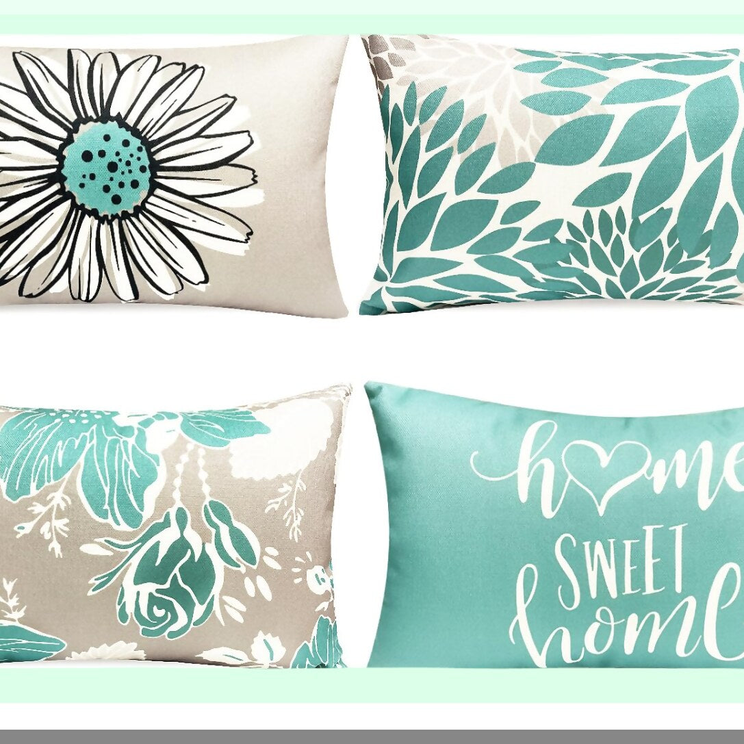 Boho Farmhouse Linen Pillow Covers - Set of 4 Decorative Throw Pillow Covers for Couch, Sofa, Bed - Outdoor Square Pillowcase for Living Room Home Decor