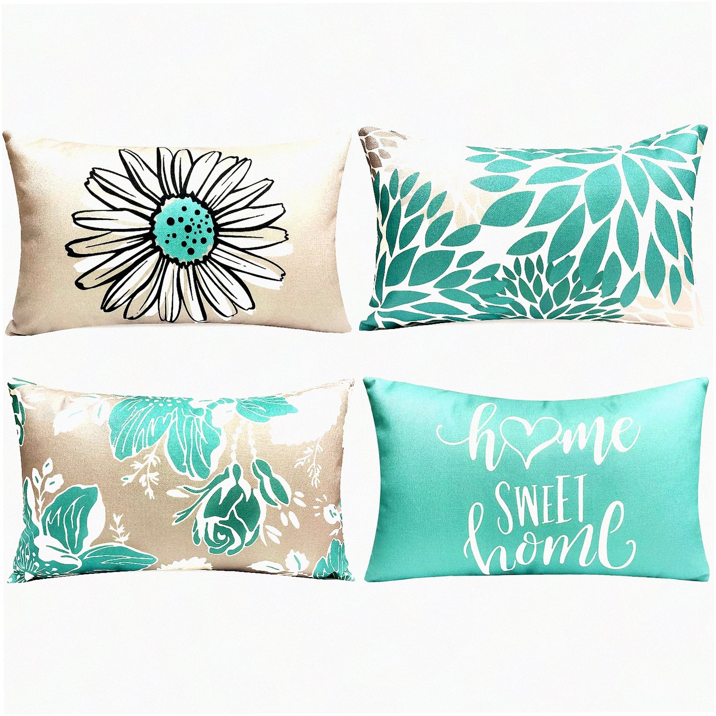 Boho Farmhouse Linen Pillow Covers - Set of 4 Decorative Throw Pillow Covers for Couch, Sofa, Bed - Outdoor Square Pillowcase for Living Room Home Decor