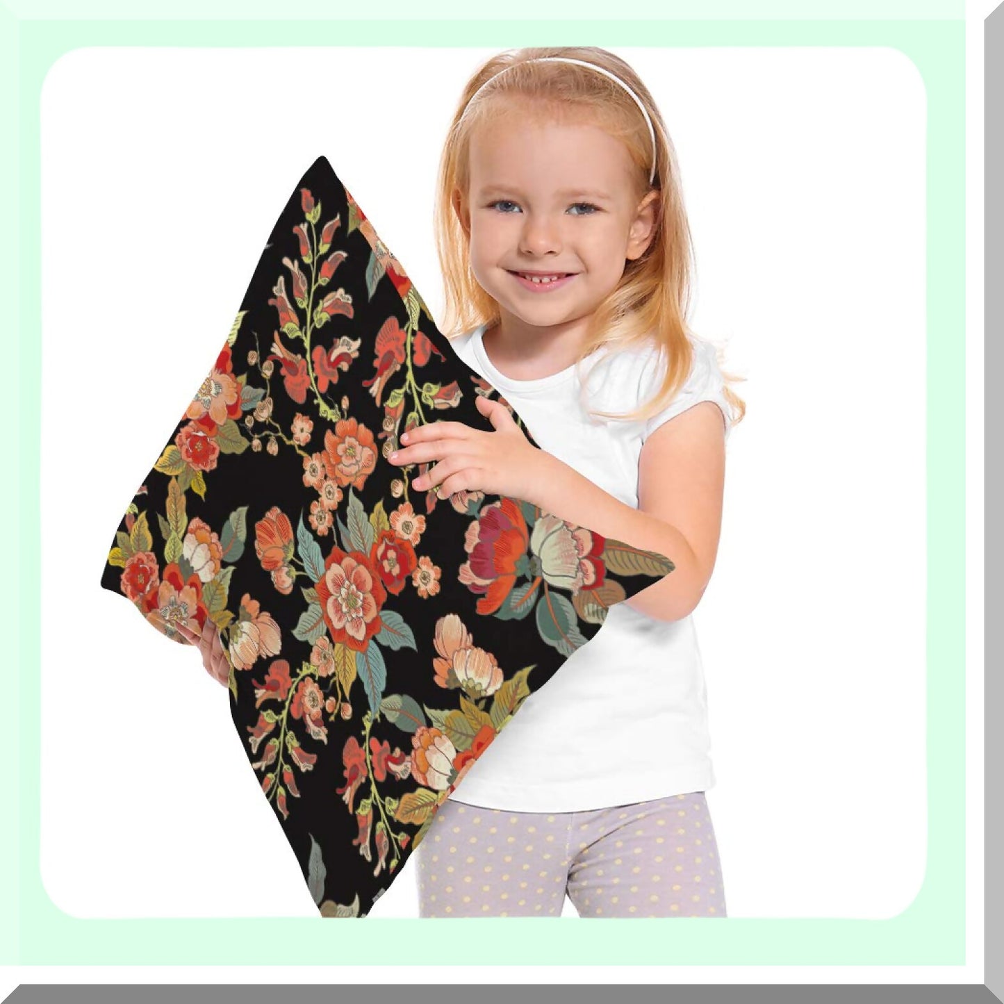 Retro Floral Leaf Vintage Pillow Cover - Black Square Cushion Case for Home & Car Decor - Cotton Linen 18x18 Inch - Flower Style