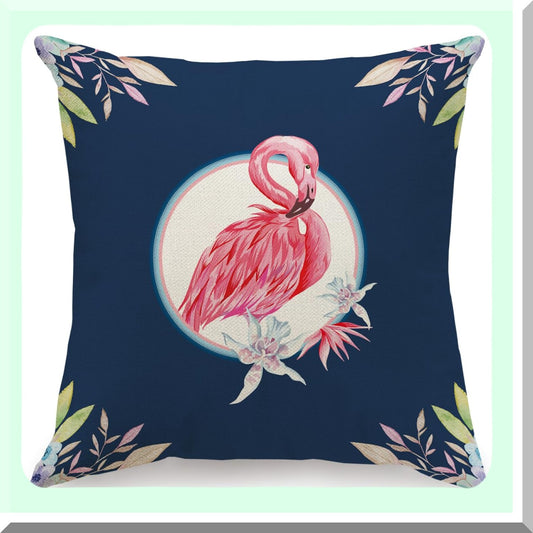 Multicolour Linen Flamingo Decorative Pillow Covers - Farmhouse Family Room Sofa Couch Decoration - 18 x 18 Inch Home Decor Accent