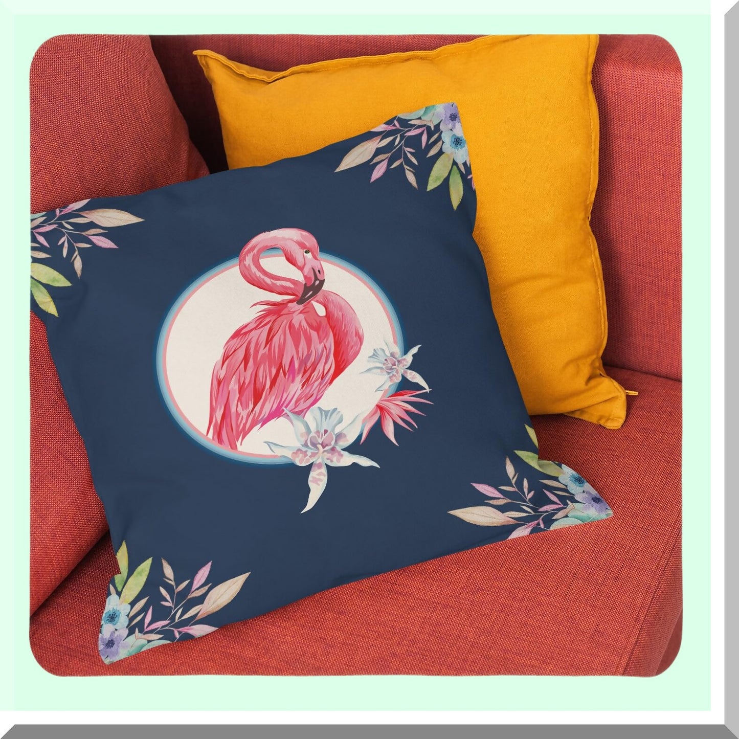 Multicolour Linen Flamingo Decorative Pillow Covers - Farmhouse Family Room Sofa Couch Decoration - 18 x 18 Inch Home Decor Accent