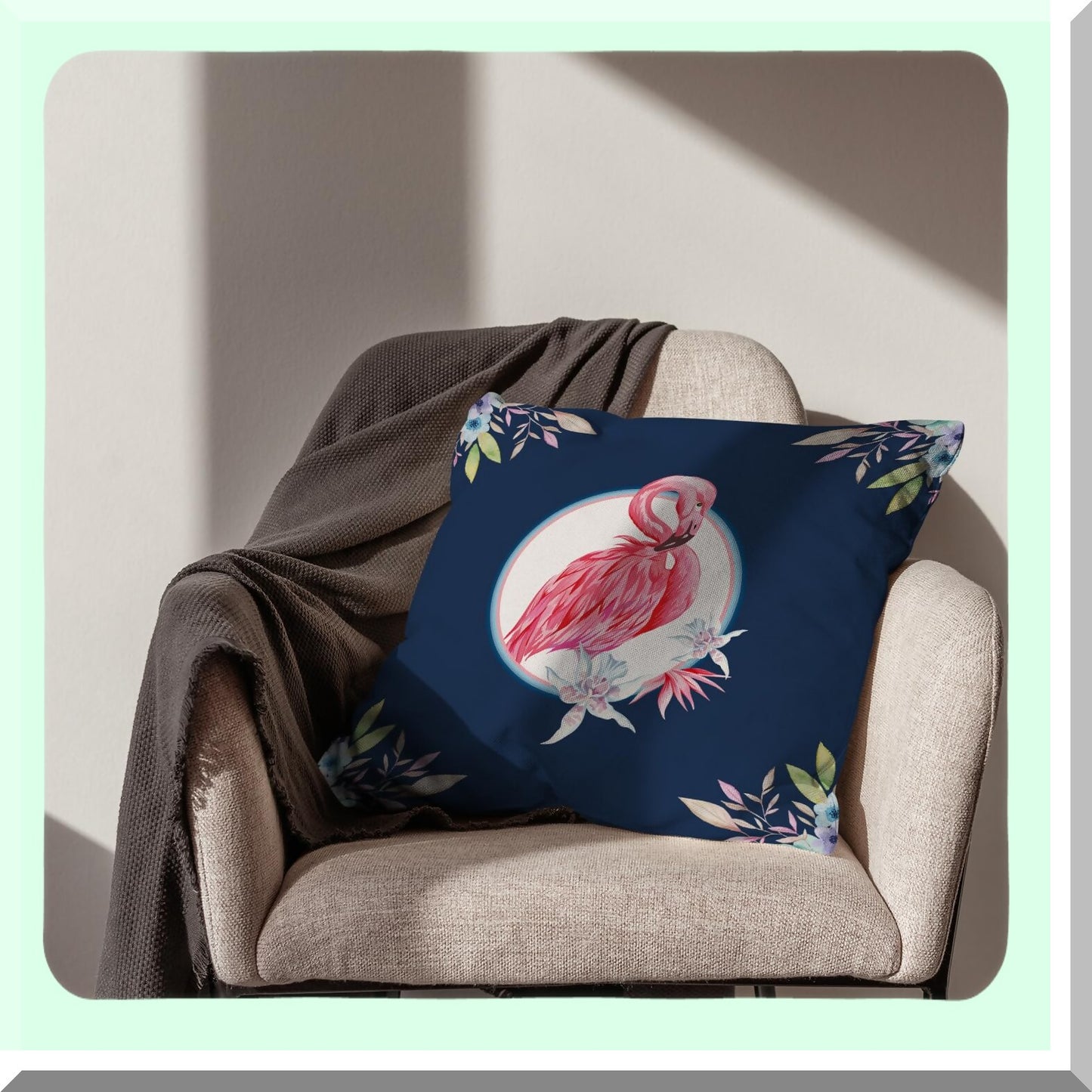 Multicolour Linen Flamingo Decorative Pillow Covers - Farmhouse Family Room Sofa Couch Decoration - 18 x 18 Inch Home Decor Accent