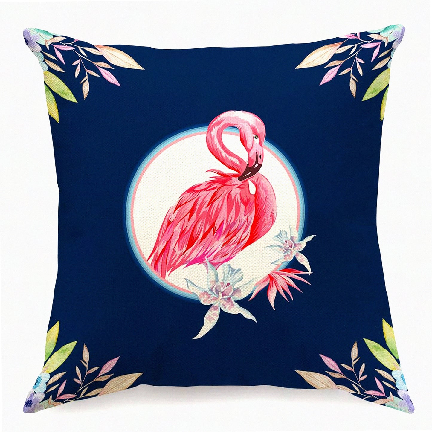 Multicolour Linen Flamingo Decorative Pillow Covers - Farmhouse Family Room Sofa Couch Decoration - 18 x 18 Inch Home Decor Accent
