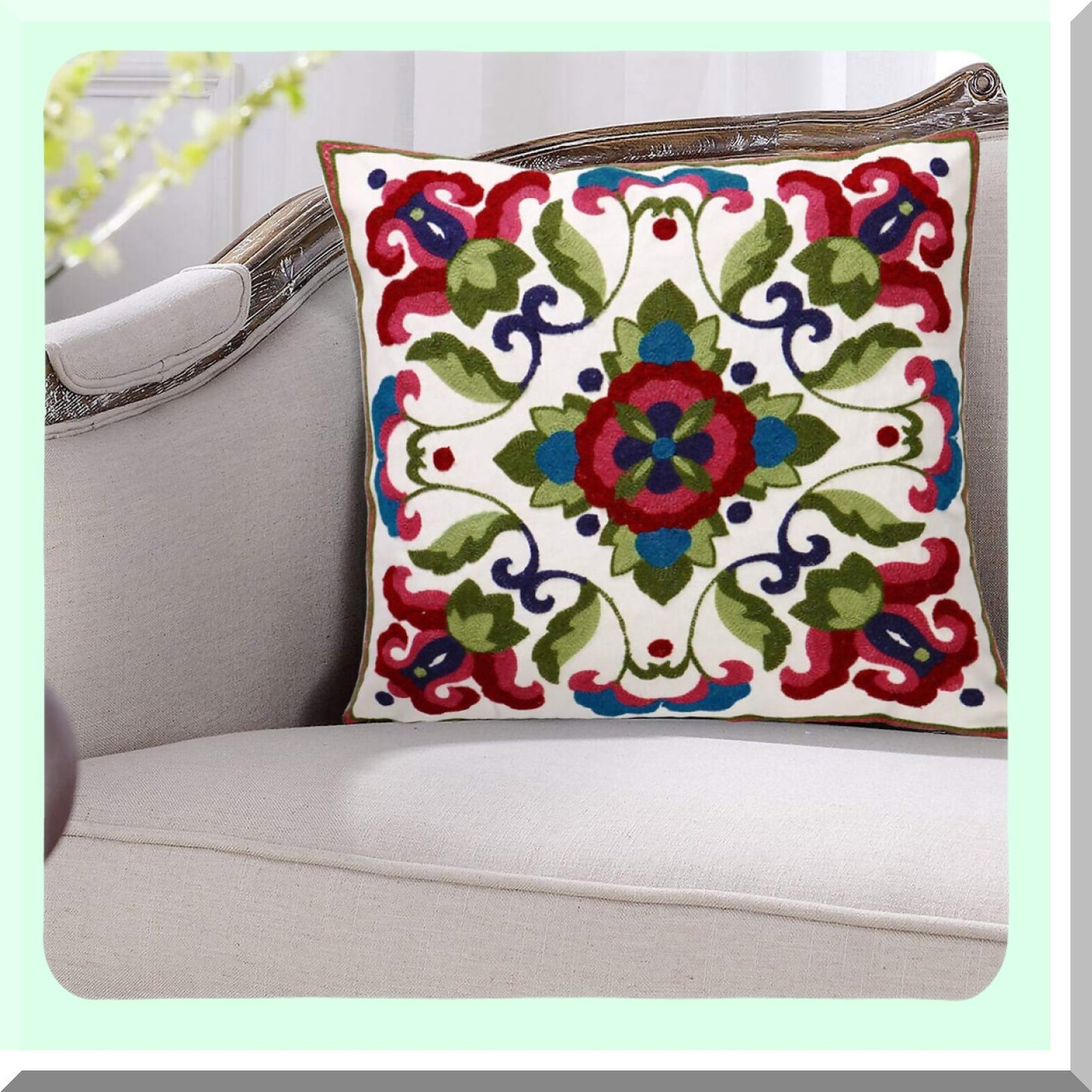 Embroidered Mandela Pattern Pillowcase Set - Decorative Throw Pillow Covers 18x18 Inches for Living Room, Bed, Sofa, Chair - Pack of 2