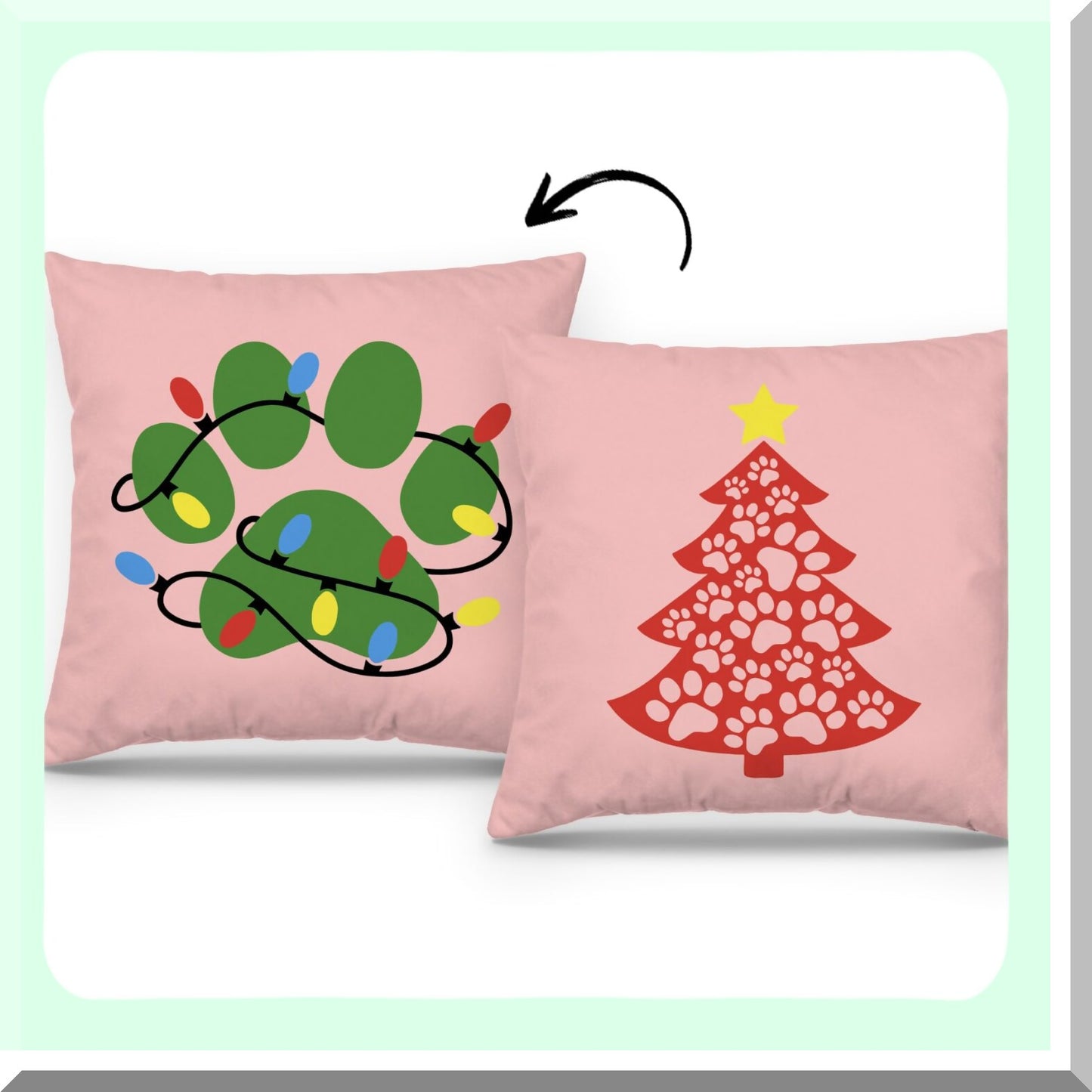 DoggyDream Reversible Pillow Covers - 18x18 Pink Decorations for Dog Room & Bedroom. Perfect Dog Lovers Gifts with Pink, Green, and Red accents.