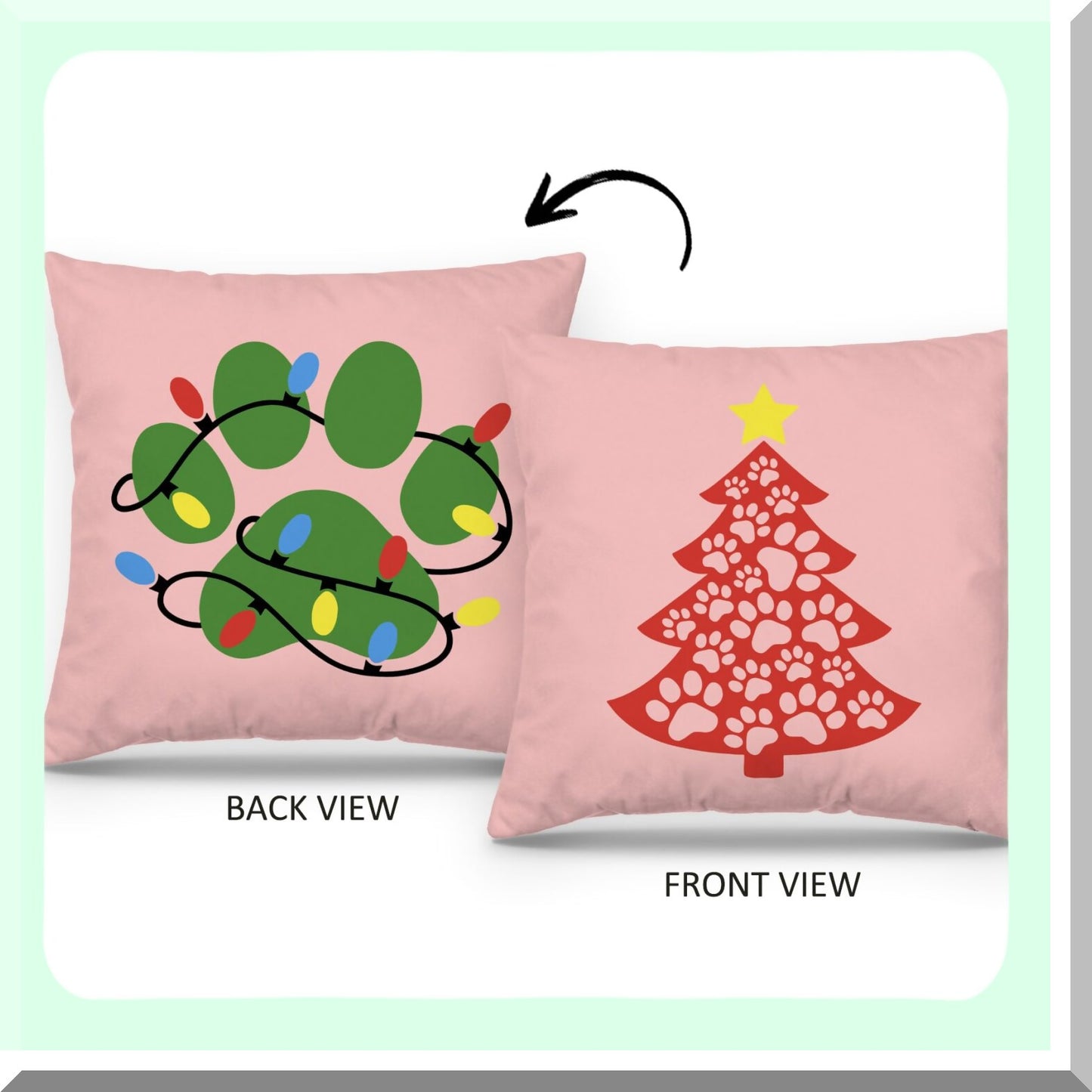 DoggyDream Reversible Pillow Covers - 18x18 Pink Decorations for Dog Room & Bedroom. Perfect Dog Lovers Gifts with Pink, Green, and Red accents.