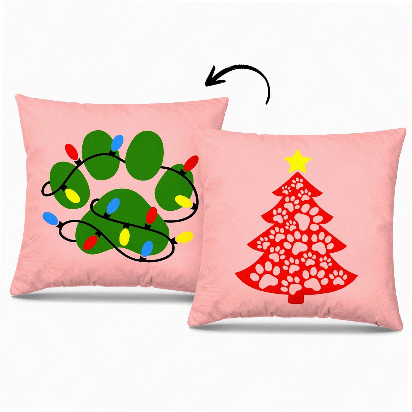 DoggyDream Reversible Pillow Covers - 18x18 Pink Decorations for Dog Room & Bedroom. Perfect Dog Lovers Gifts with Pink, Green, and Red accents.