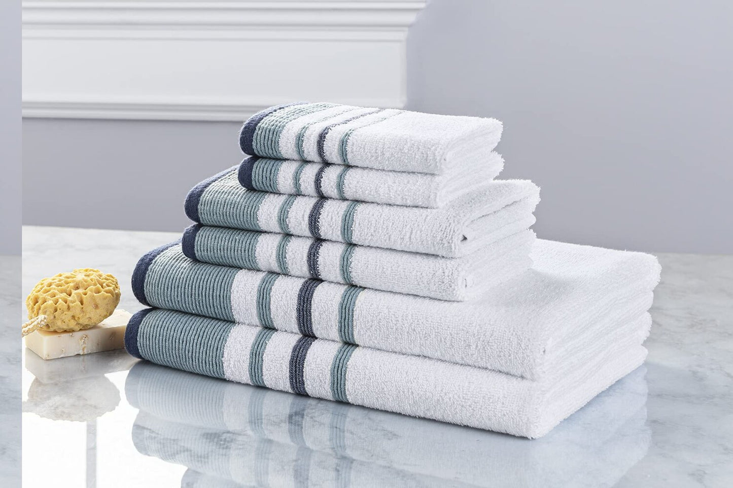 Waves Blue Stripe 6-Piece Cotton Towel Set