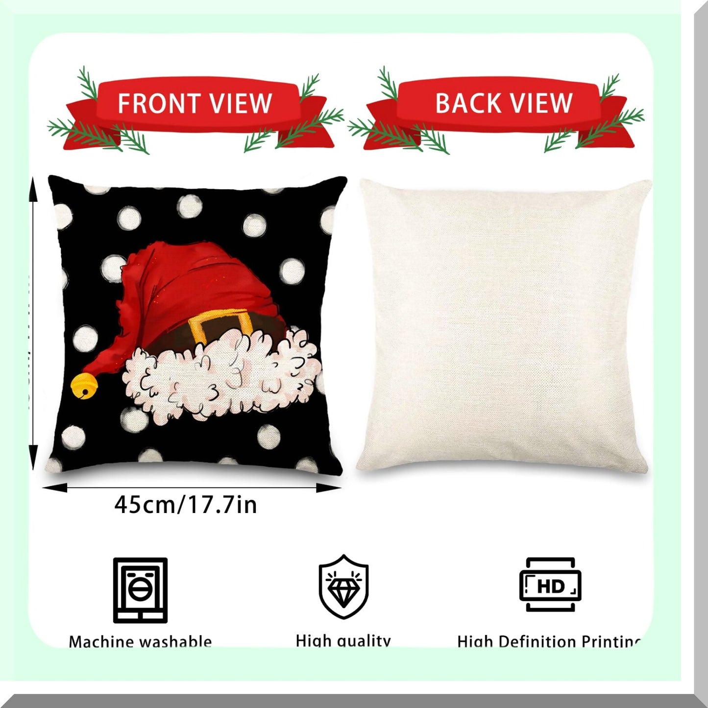 Winter Wonderland Pillow Covers - Set of 4, 18x18 inch, Merry Bright Xmas Tree Hat Black White Striped Dot Decorations, Couch Sofa Outdoor Indoor Home Décor
