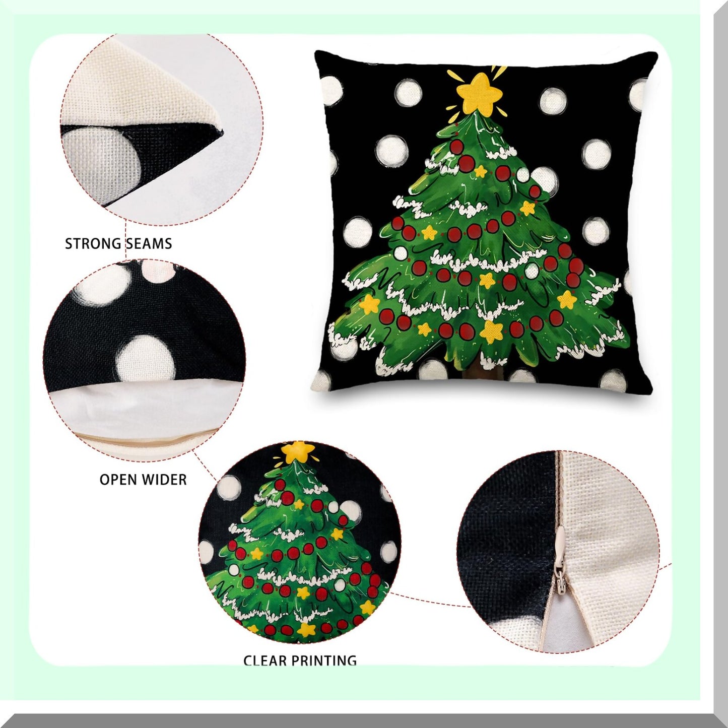 Winter Wonderland Pillow Covers - Set of 4, 18x18 inch, Merry Bright Xmas Tree Hat Black White Striped Dot Decorations, Couch Sofa Outdoor Indoor Home Décor