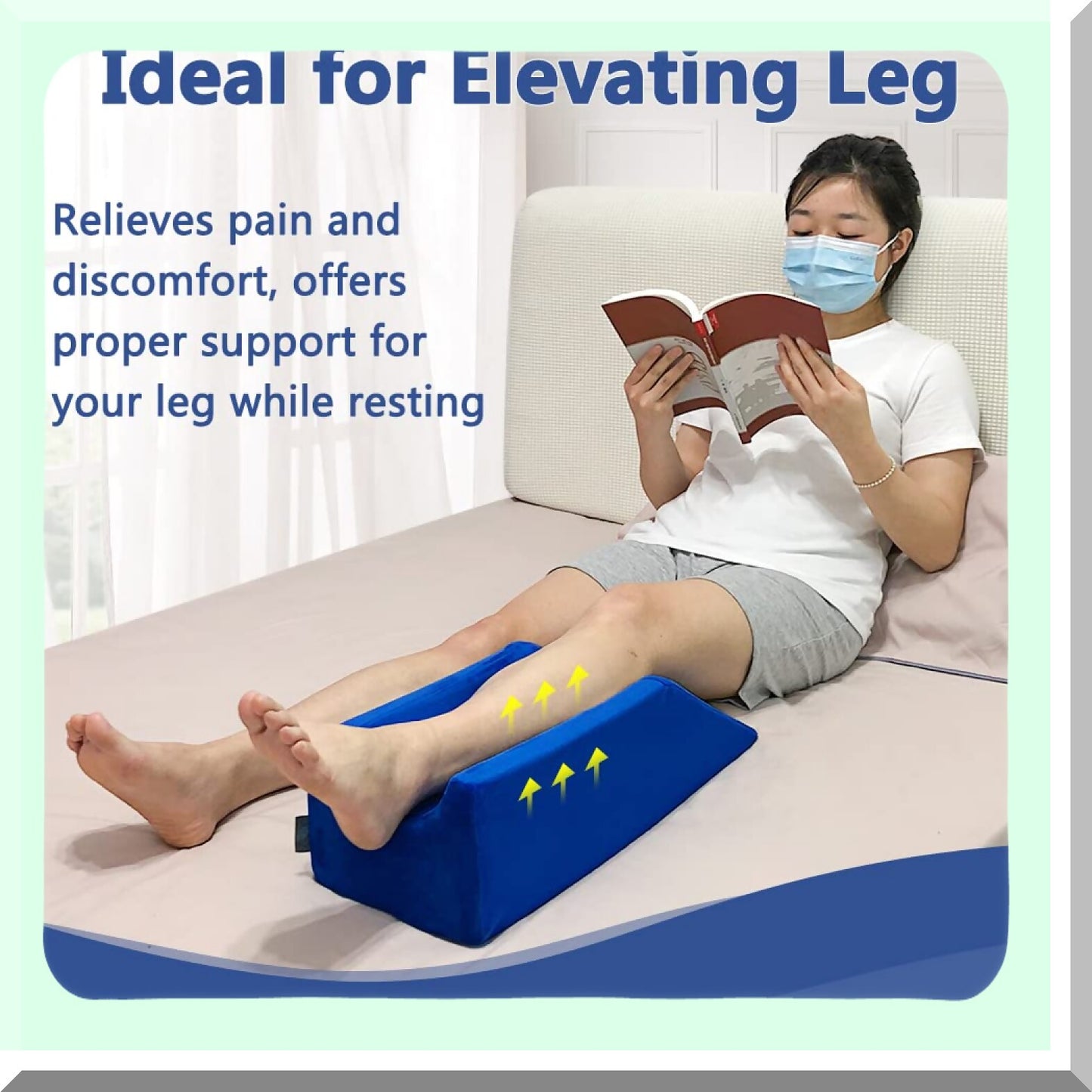 OrthoRest Leg Elevator Pillow - Knee Support Cushion for Surgery Recovery & Sleeping - Ankle Post Surgery Foot Rest Wedge - Medical Foam Leg Positioning Pillow - Blue, 50cm