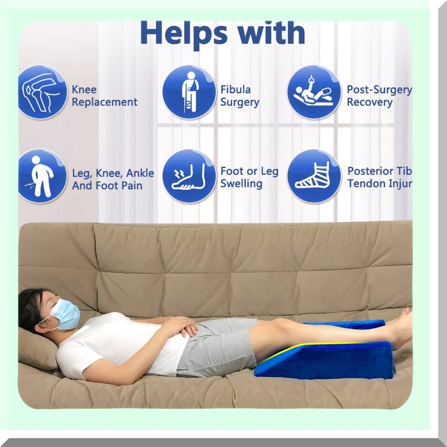 OrthoRest Leg Elevator Pillow - Knee Support Cushion for Surgery Recovery & Sleeping - Ankle Post Surgery Foot Rest Wedge - Medical Foam Leg Positioning Pillow - Blue, 50cm