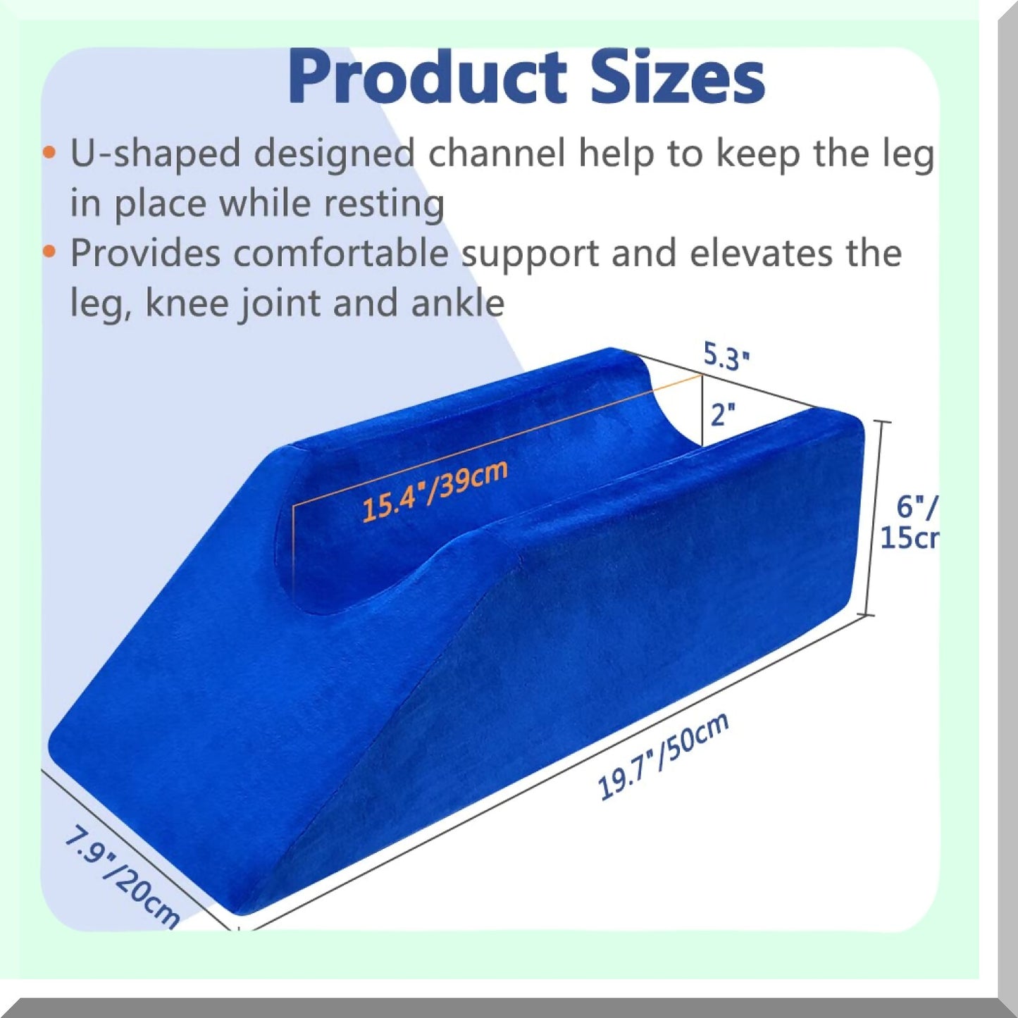 OrthoRest Leg Elevator Pillow - Knee Support Cushion for Surgery Recovery & Sleeping - Ankle Post Surgery Foot Rest Wedge - Medical Foam Leg Positioning Pillow - Blue, 50cm