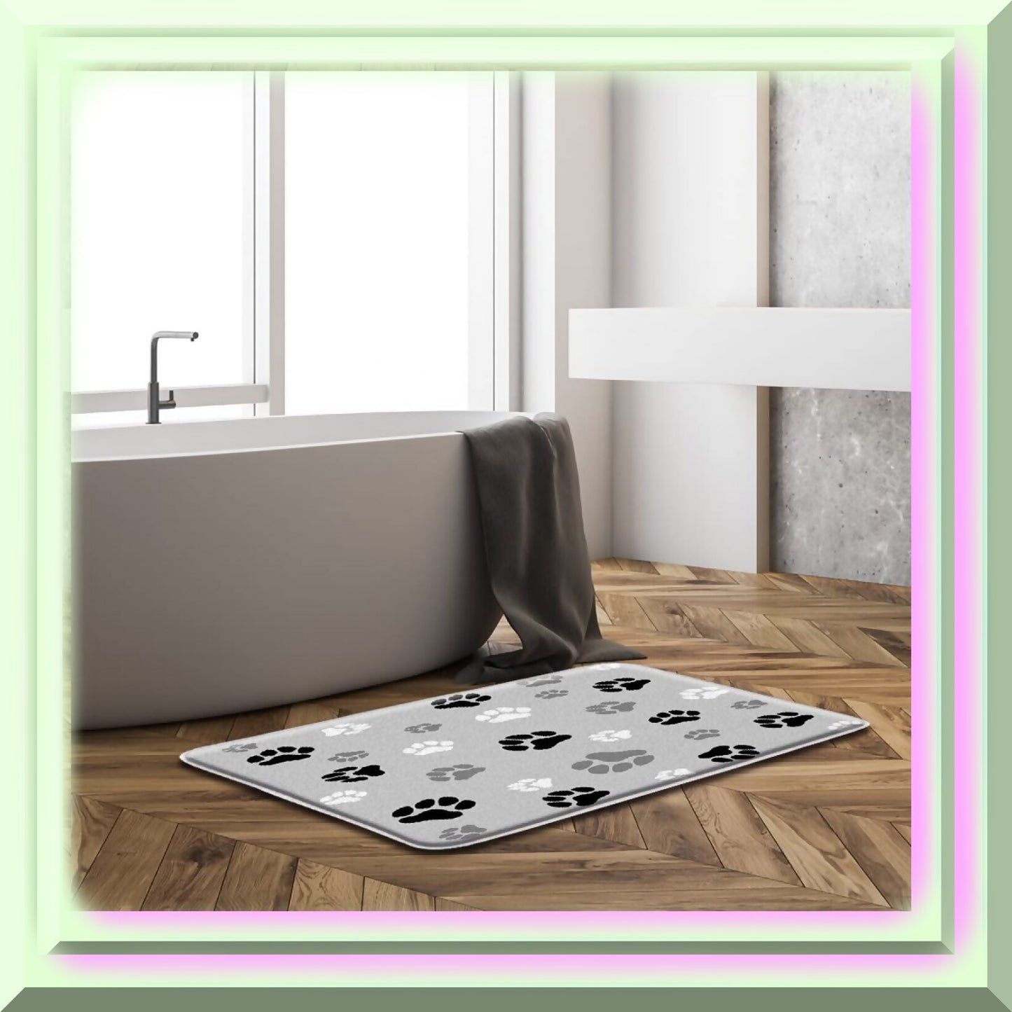 Dog Paw Print Bath Mat 17.8"x29.5" Black Grey White