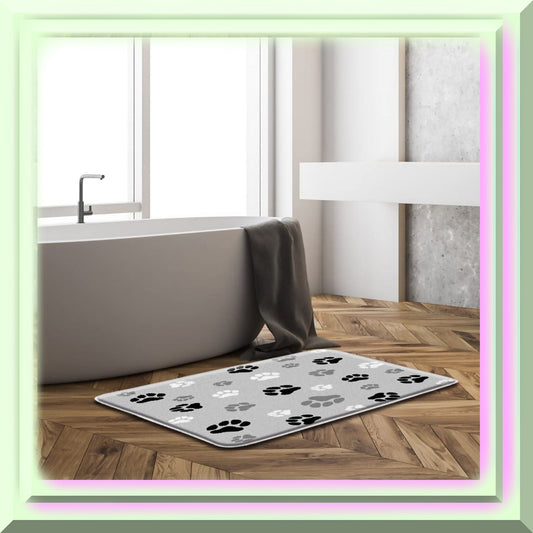 Dog Paw Print Bath Mat 17.8"x29.5" Black Grey White