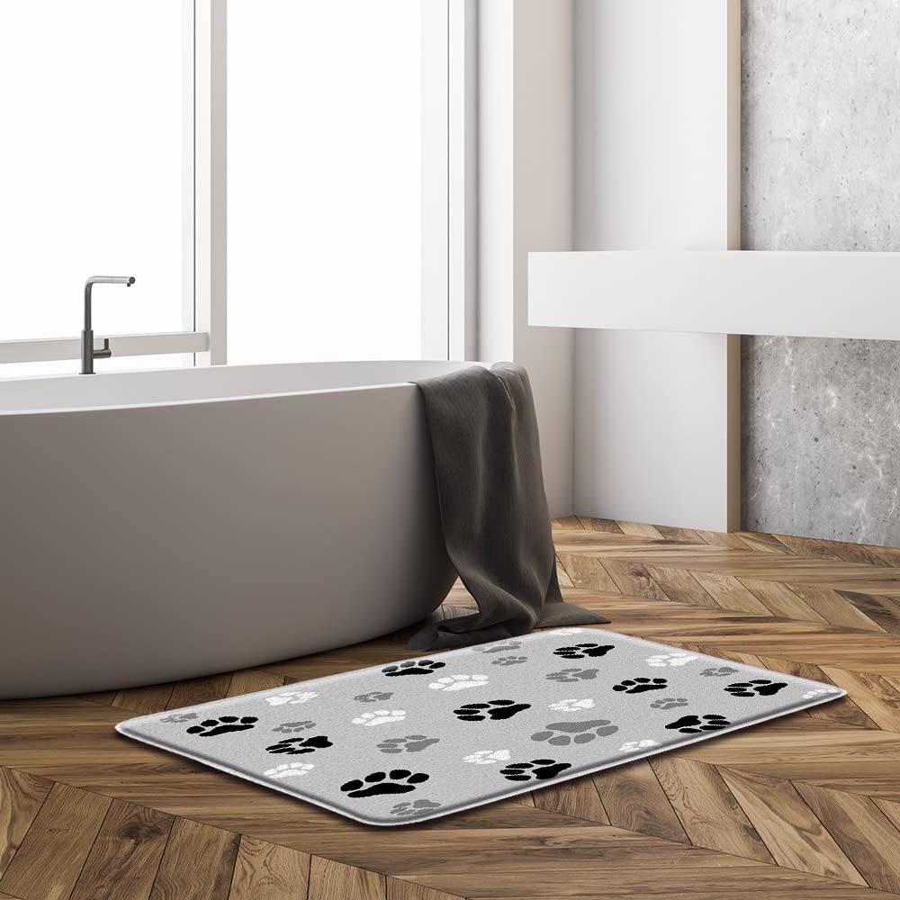 Dog Paw Print Bath Mat 17.8"x29.5" Black Grey White