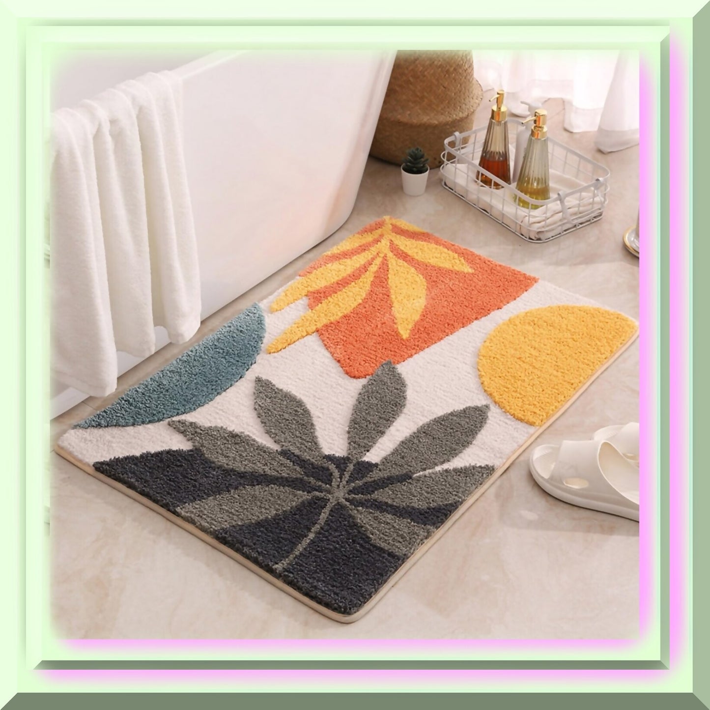 Boho Plant Abstract Bath Mat 16x24in