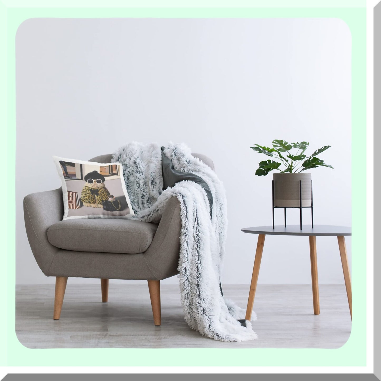 Glam Cat Designer Fashion Couture Handbag Pillow - Brown Luxe 18x18