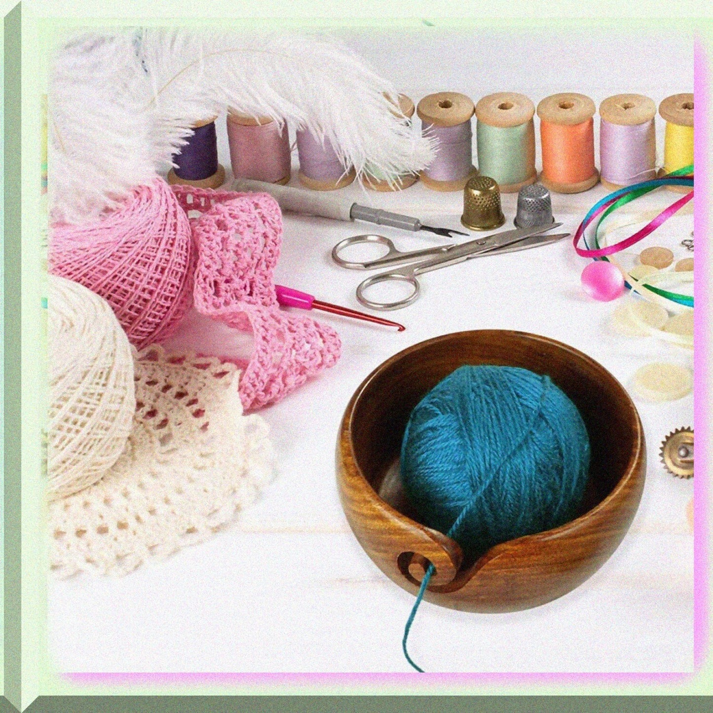 Wooden Yarn Bowl 6.3'' with Lid