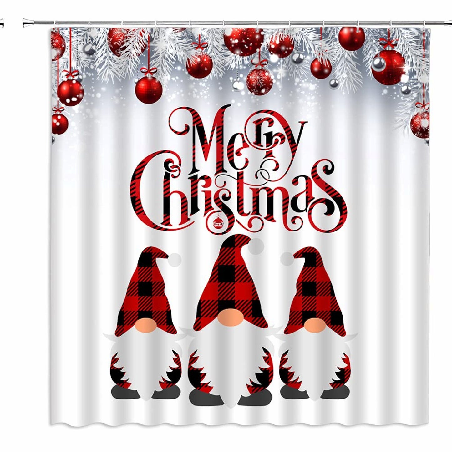 Gnome Shower Curtain Red Black Buffalo Plaid 71x71 inches