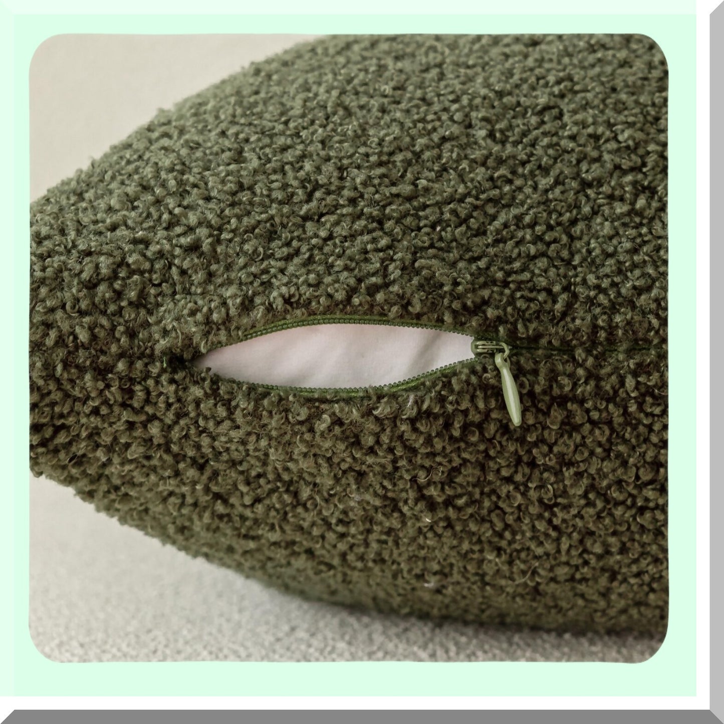 CozyCurly Plush Pillowcase Set - 2 Pack Soft Cushion Covers with Zipper for Living Room Couch Bed Sofa. Fluffy Boho Decorative Throw Pillows in Moss Green, 18 x 18 Inch.