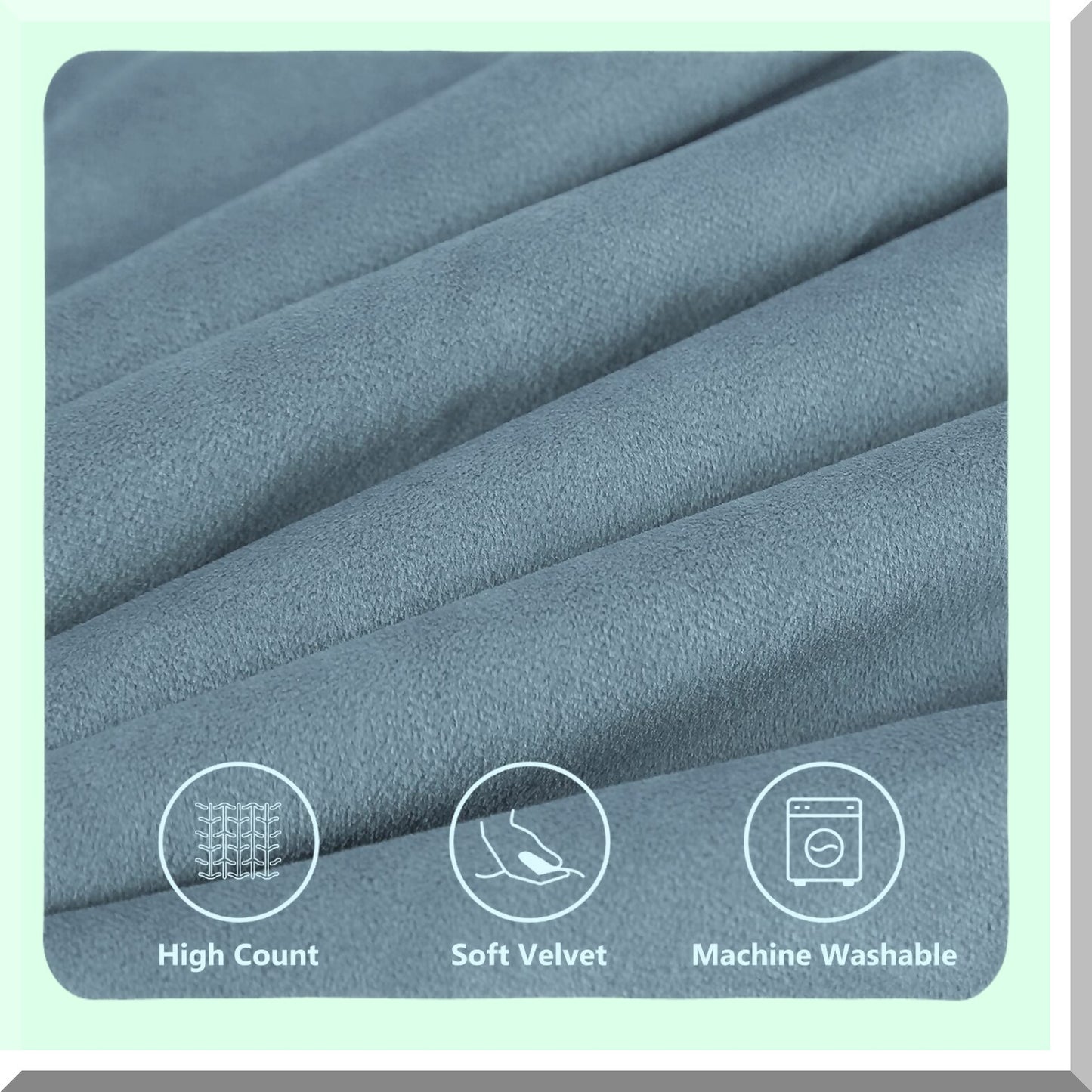 Velvet Pom-Pom Euro Pillow Covers - Set of 2 | Grey Blue Decorative Cushion Cases for Bed | 26x26 Soft Solid Cover for Bedroom Living Room | Spring Home Aesthetic Décor