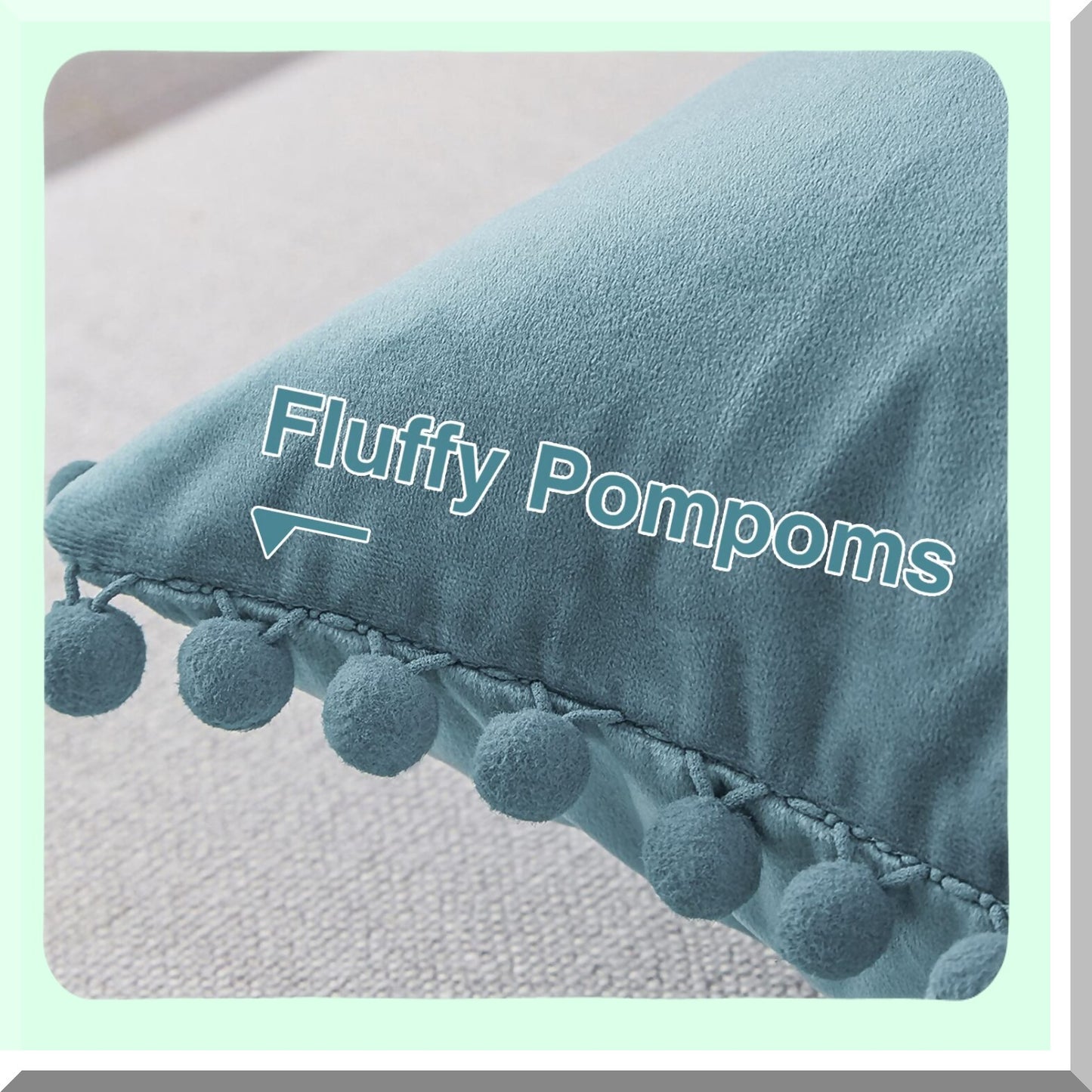 Velvet Pom-Pom Euro Pillow Covers - Set of 2 | Grey Blue Decorative Cushion Cases for Bed | 26x26 Soft Solid Cover for Bedroom Living Room | Spring Home Aesthetic Décor