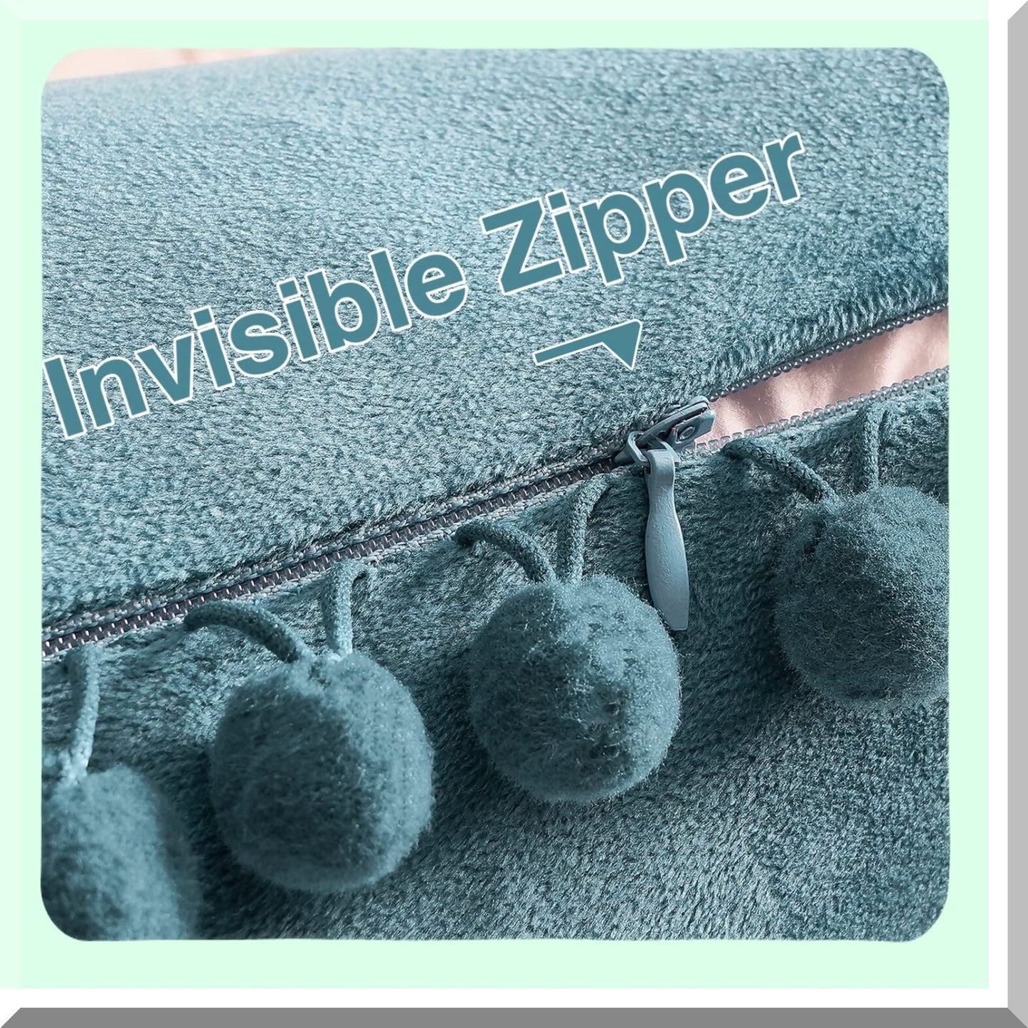 Velvet Pom-Pom Euro Pillow Covers - Set of 2 | Grey Blue Decorative Cushion Cases for Bed | 26x26 Soft Solid Cover for Bedroom Living Room | Spring Home Aesthetic Décor