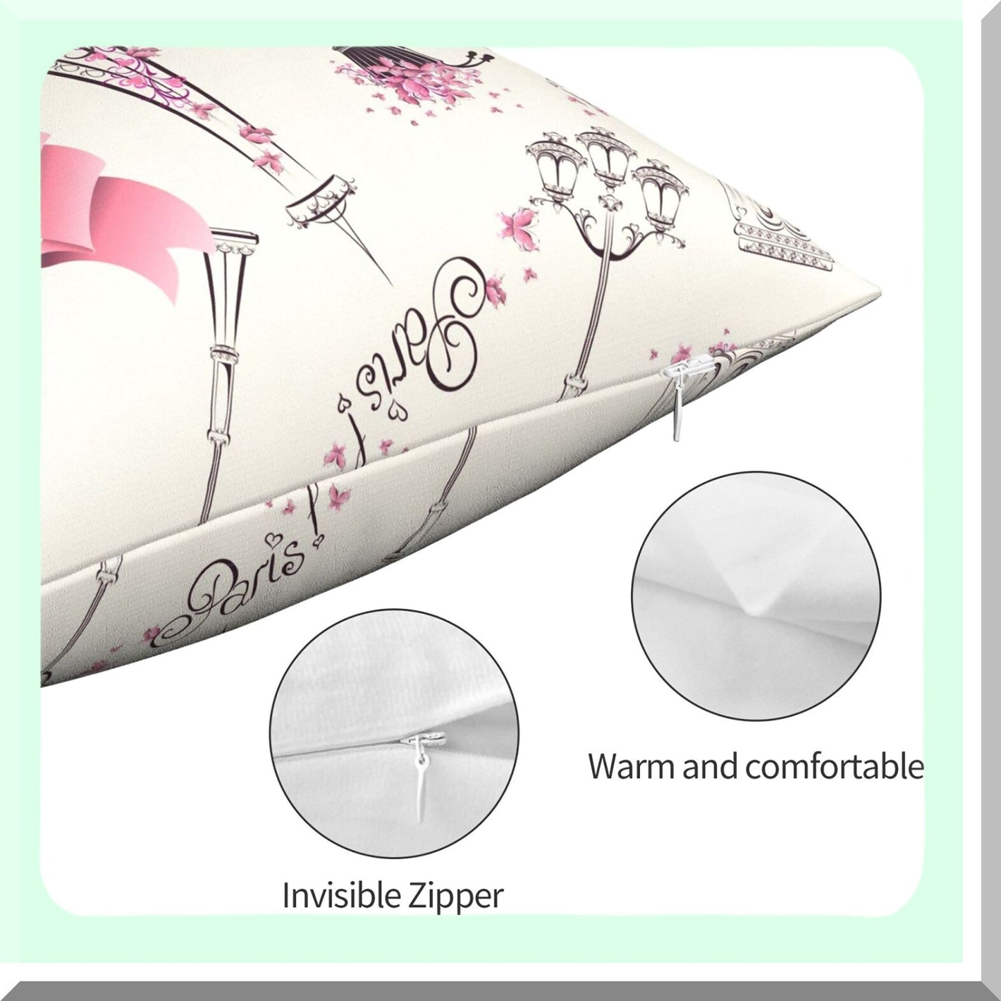 Eiffel Tower Parisian Chic Pillowcase Set - 2 Pack Decorative Throw Cushion Covers for Bedroom, Living Room, Sofa, Couch & Bed - 18x18 Inch French Travel Theme Home Decor