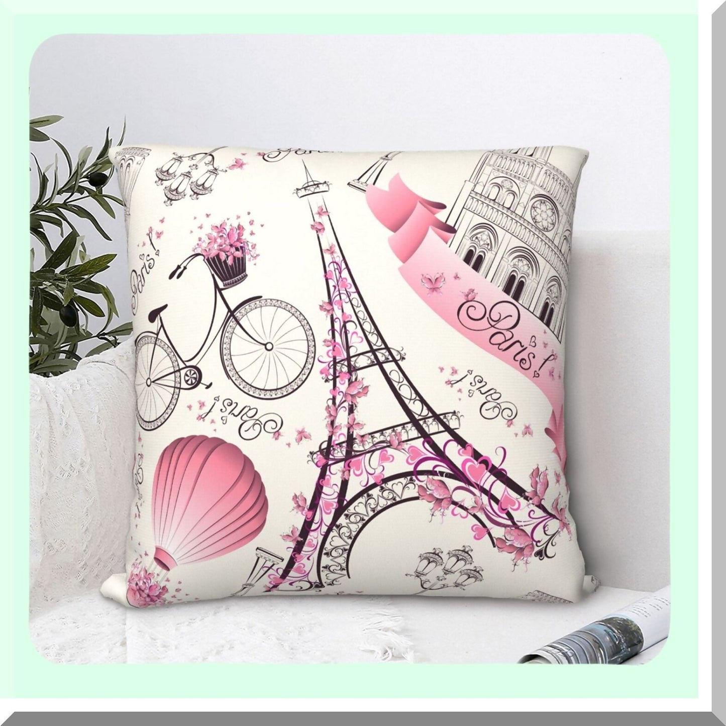 Eiffel Tower Parisian Chic Pillowcase Set - 2 Pack Decorative Throw Cushion Covers for Bedroom, Living Room, Sofa, Couch & Bed - 18x18 Inch French Travel Theme Home Decor