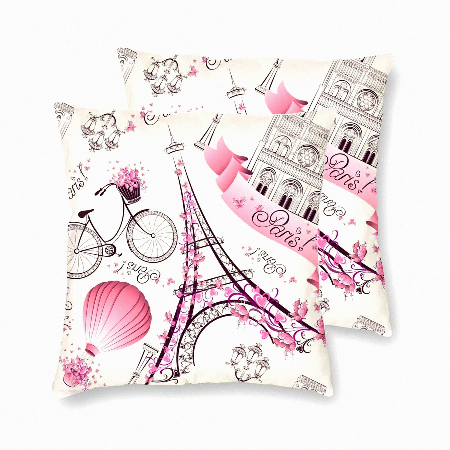 Eiffel Tower Parisian Chic Pillowcase Set - 2 Pack Decorative Throw Cushion Covers for Bedroom, Living Room, Sofa, Couch & Bed - 18x18 Inch French Travel Theme Home Decor