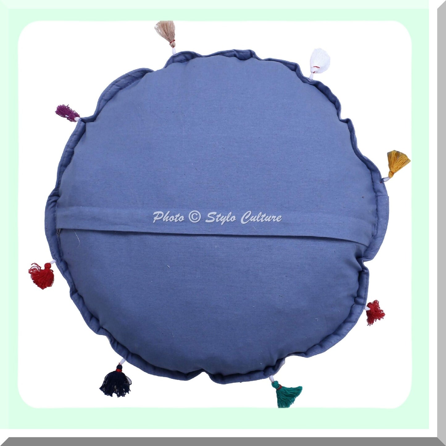 Vintage Patchwork Round Floor Pillow - Grey 32x32 - Ethnic Decorative Seating Cushion - Embroidered Cotton Tuffet Seat Pouf Cover - Footstool Decor - 1 Pc