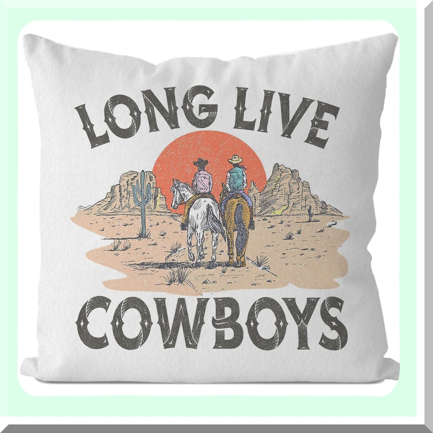 Wild West Cowboy Dream Pillow Cover - 18X18 Inch Western Cowboy Throw Cushion Case for Dorm Teen Boys Room Decor - Long Live Cowboy Theme