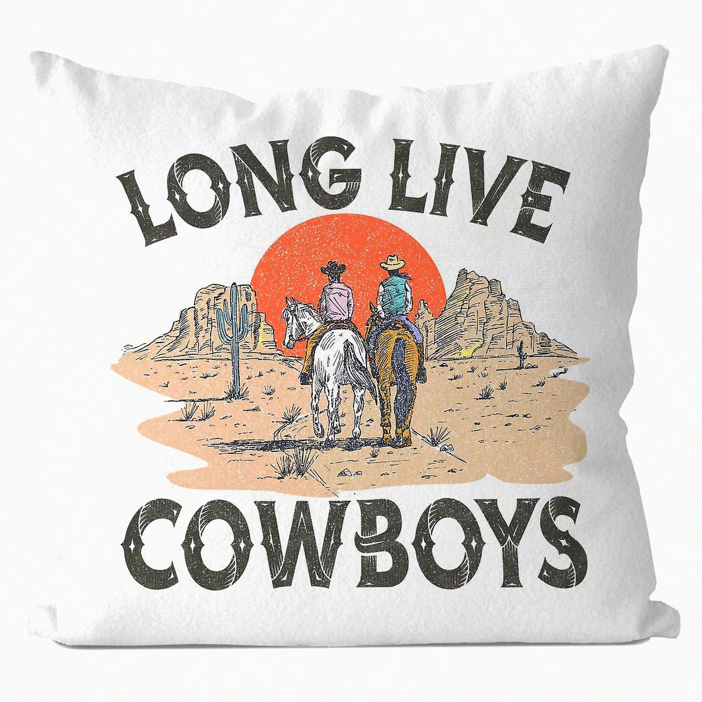 Wild West Cowboy Dream Pillow Cover - 18X18 Inch Western Cowboy Throw Cushion Case for Dorm Teen Boys Room Decor - Long Live Cowboy Theme