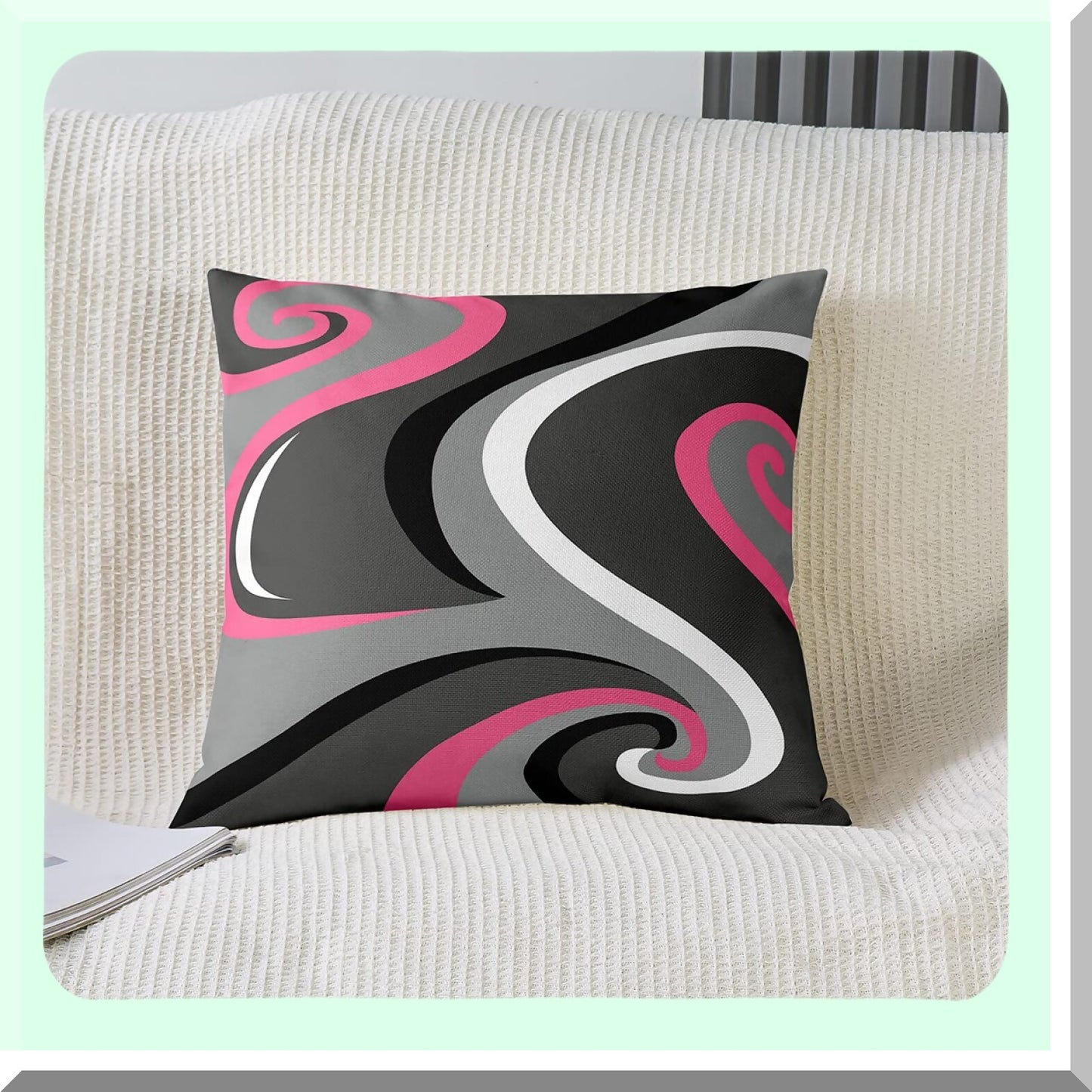 Pink Grey Stripes Geometric Square Pillow Covers Set - Modern Art Cushion Cases for Couch Sofa Bedroom Living Room - Decorative Striped Pillowcases 16x16 Inches Pack of 4